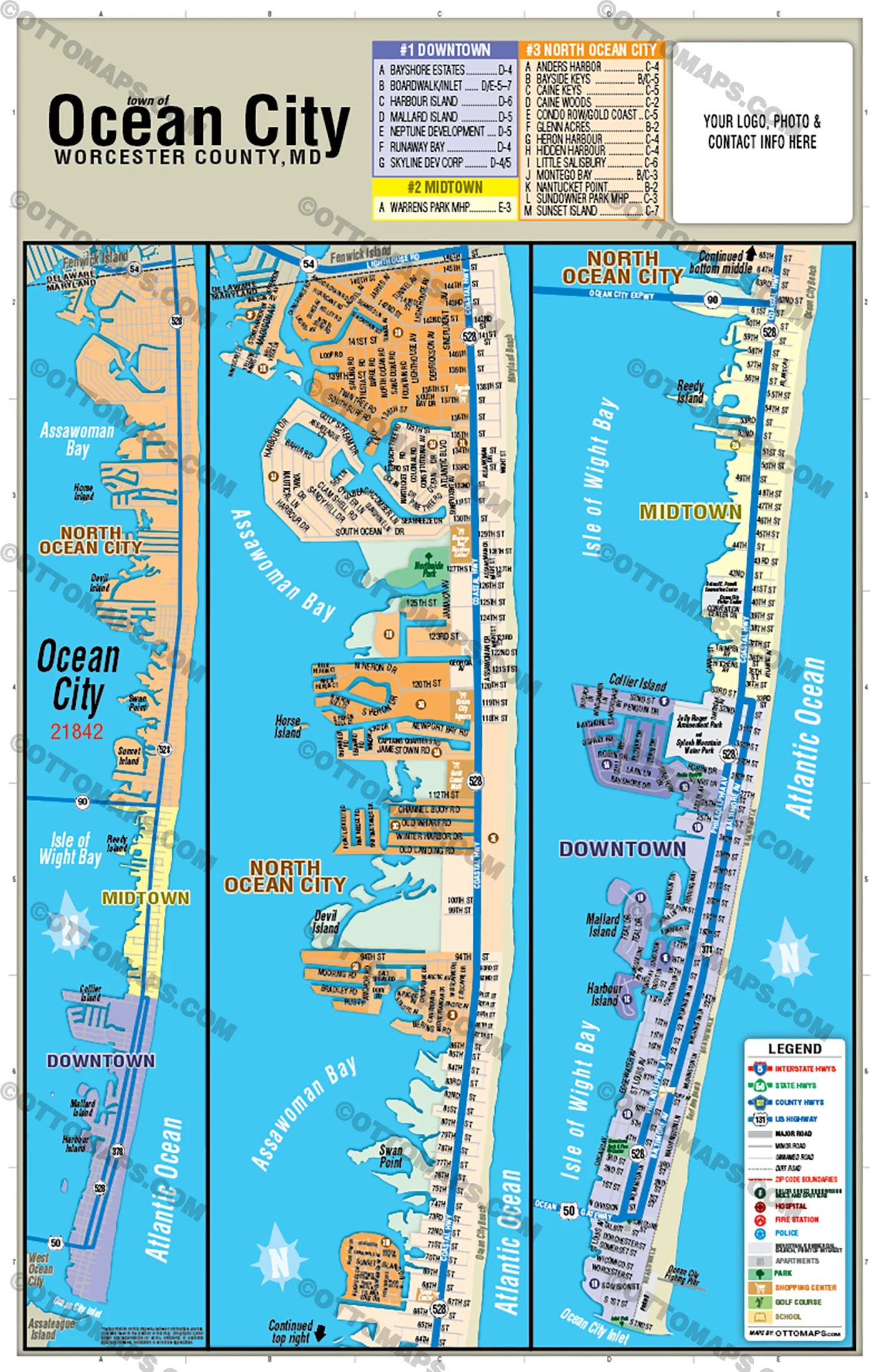 Ocean City Map, Worcester County, MD - FILES - PDF and AI Files, editable, vector, royalty free - Image 3