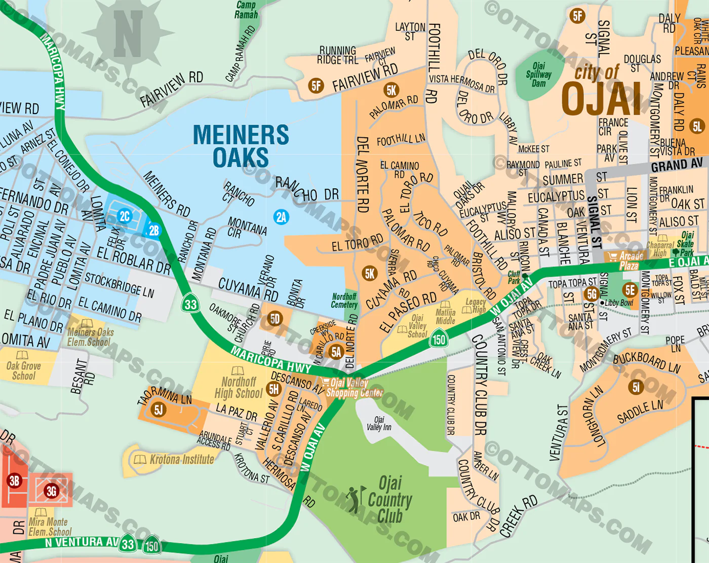 Ojai Valley Map, Ventura County, CA - FILES - PDF and AI, editable, vector, royalty free - Image 2
