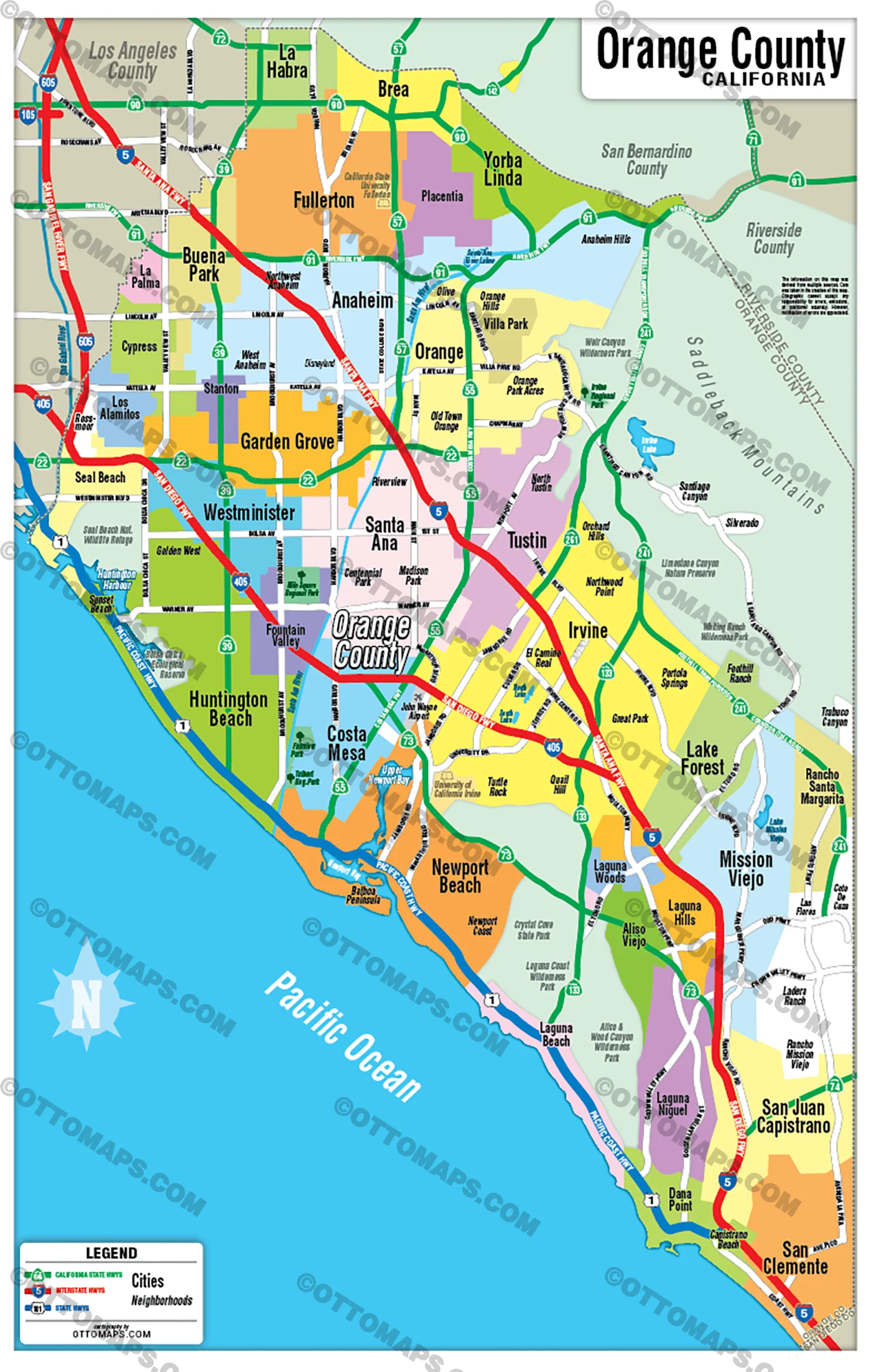 Orange County Map - No Zip Codes - FILES - PDF and AI, layered, editable, vector, royalty free - Image 3