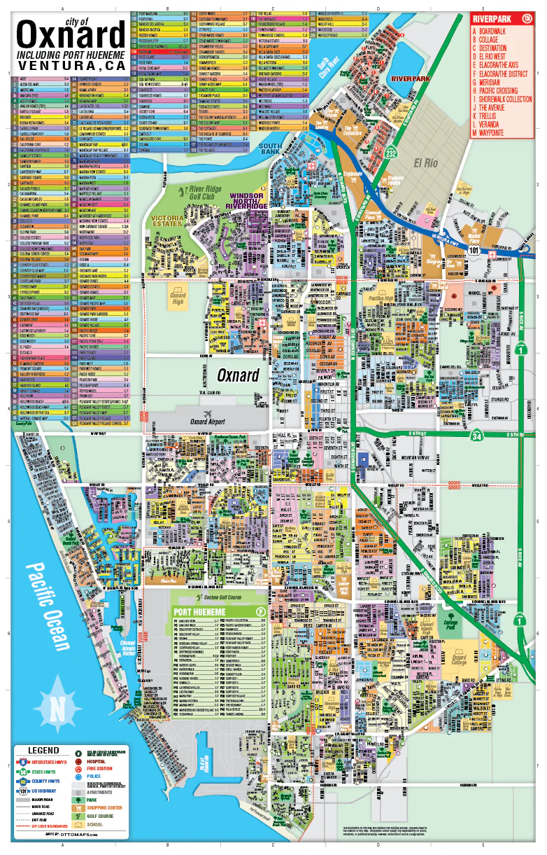 Oxnard and Port Hueneme Map, Ventura, CA - POSTER PRINTS - Image 2