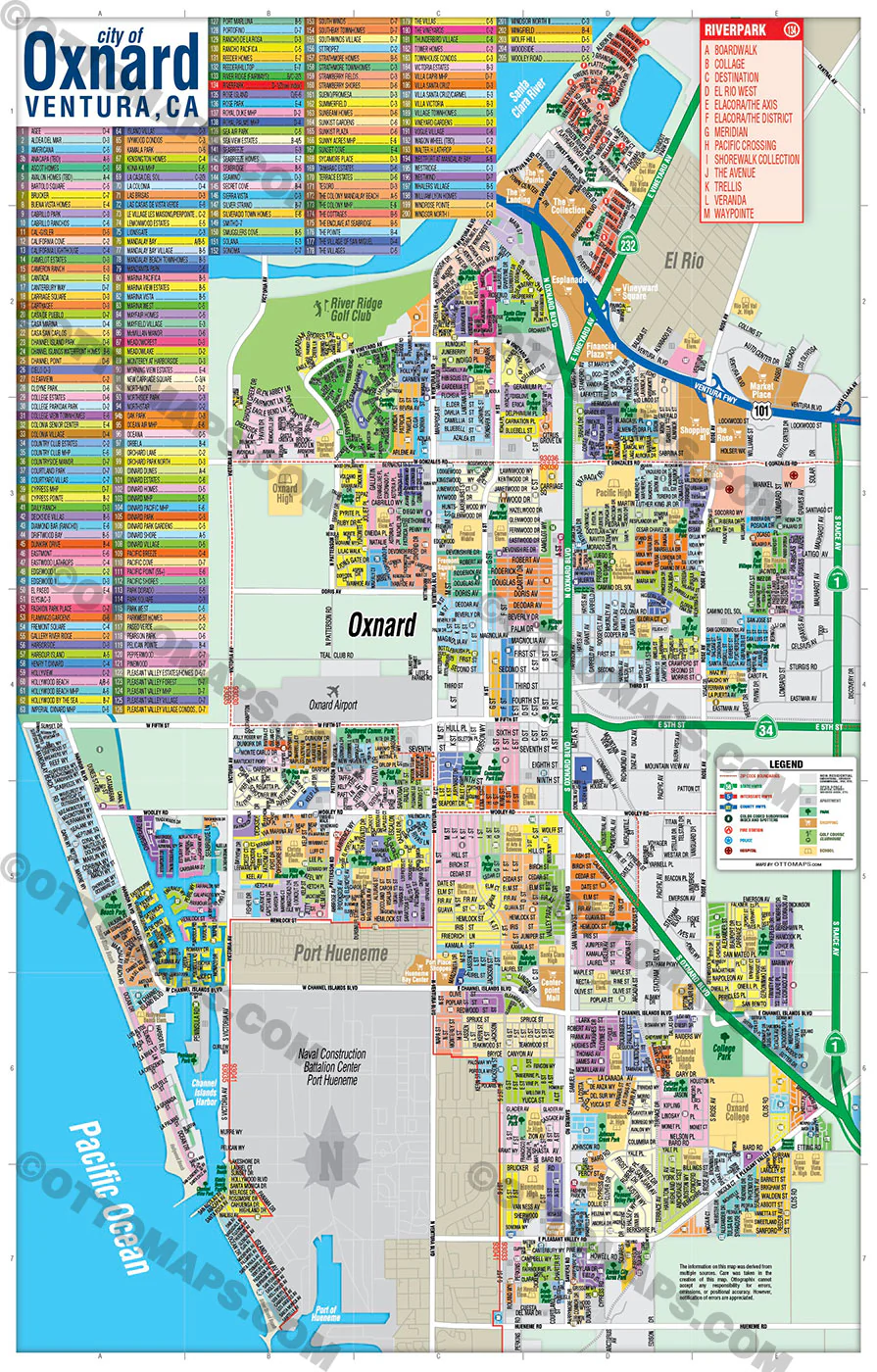 Oxnard Map, Ventura County, CA - FILES - PDF and AI Files, editable, vector, royalty free