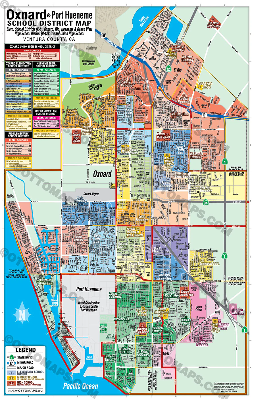 Oxnard School District Map - including Oxnard, Rio, Hueneme & Ocean View School Districts - FILES - PDF and AI, editable, vector, royalty free - Image 3