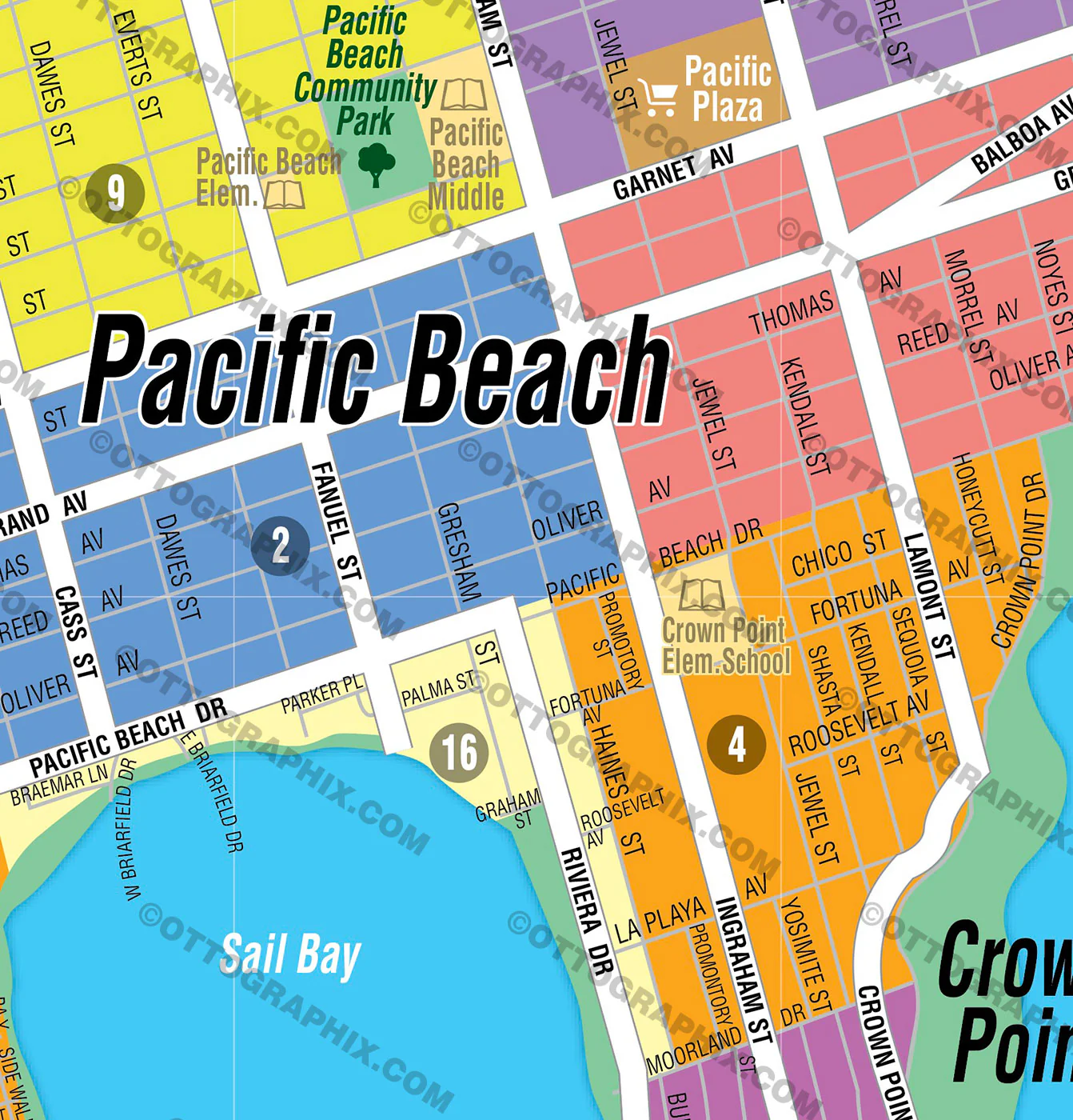 Pacific Beach, Mission Beach, Mission Bay Map, San Diego County, CA - FILES - PDF and AI, editable, vector, royalty free - Image 3