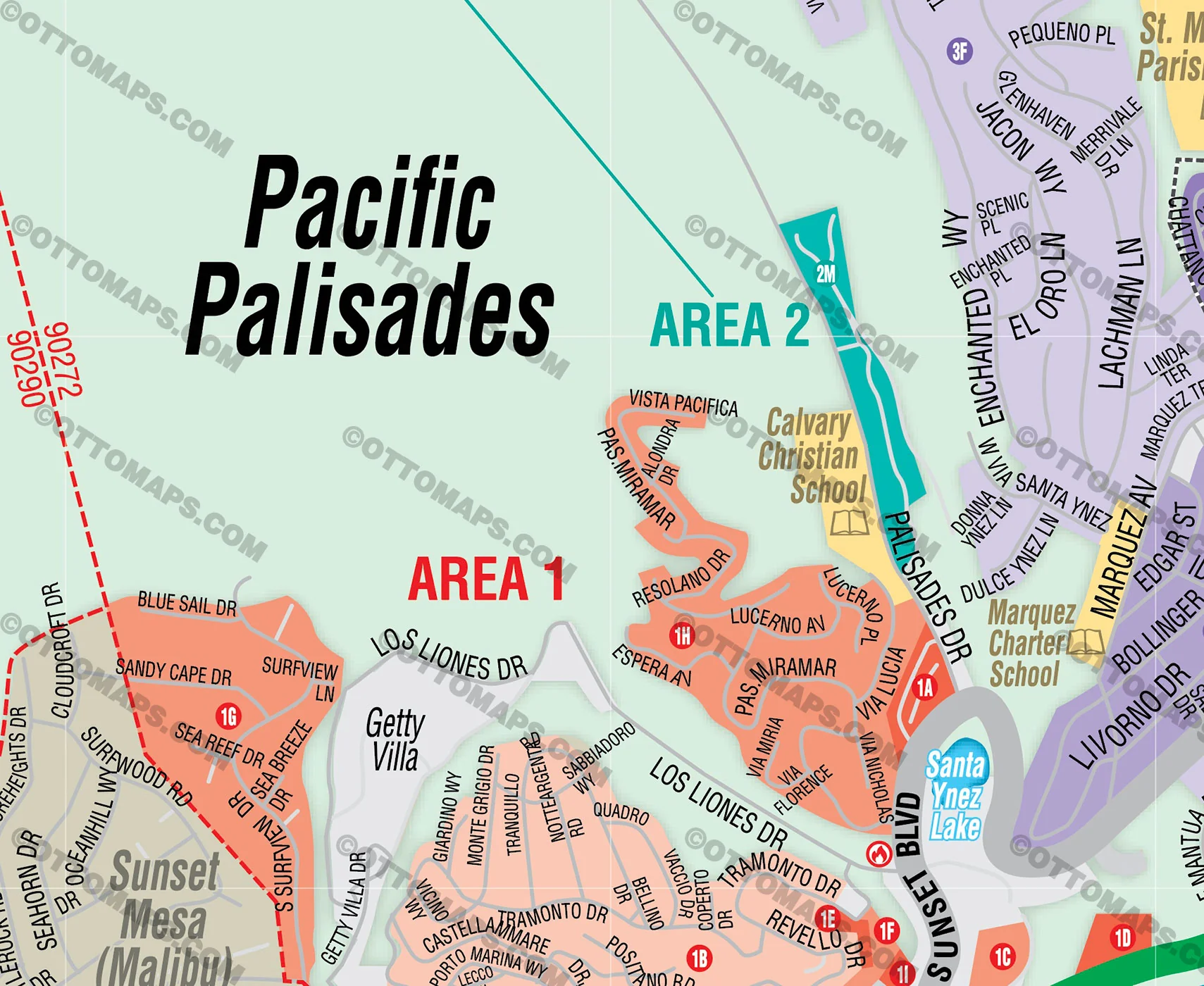 Pacific Palisades Map, Los Angeles, CA - FILES - PDF and AI, editable, vector, royalty free - Image 2