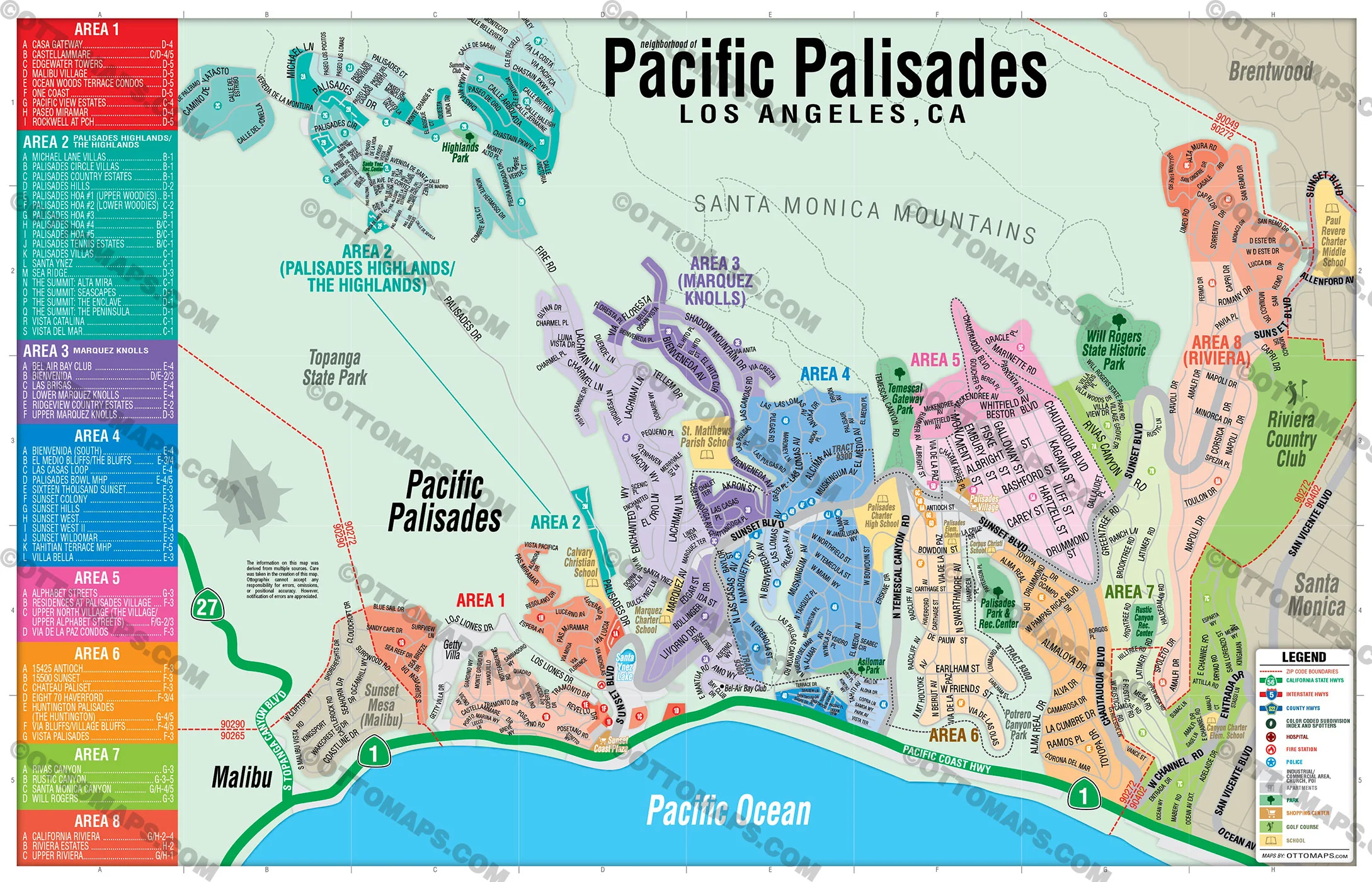 Pacific Palisades Map, Los Angeles, CA - FILES - PDF and AI, editable, vector, royalty free - Image 3