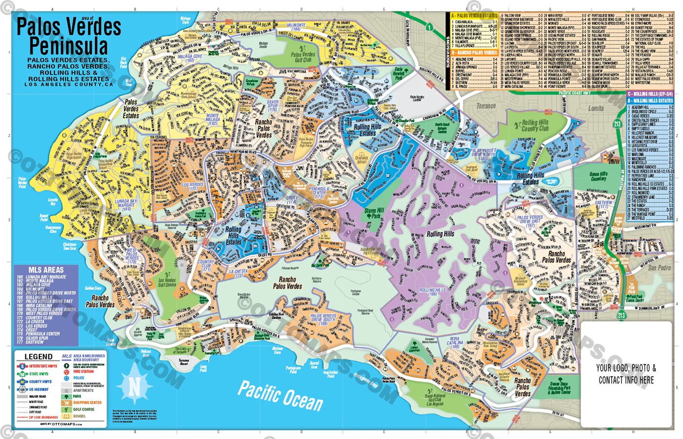 Palos Verdes Peninsula Map, LA County - FILES - PDF and AI, editable, layered, vector, royalty free