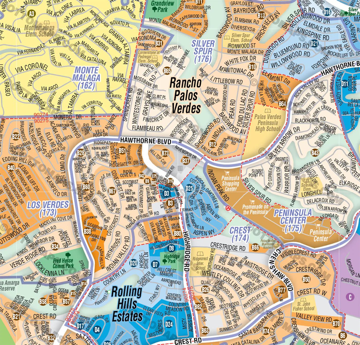 Palos Verdes Peninsula Map, LA County - FILES - PDF and AI, editable, layered, vector, royalty free - Image 2