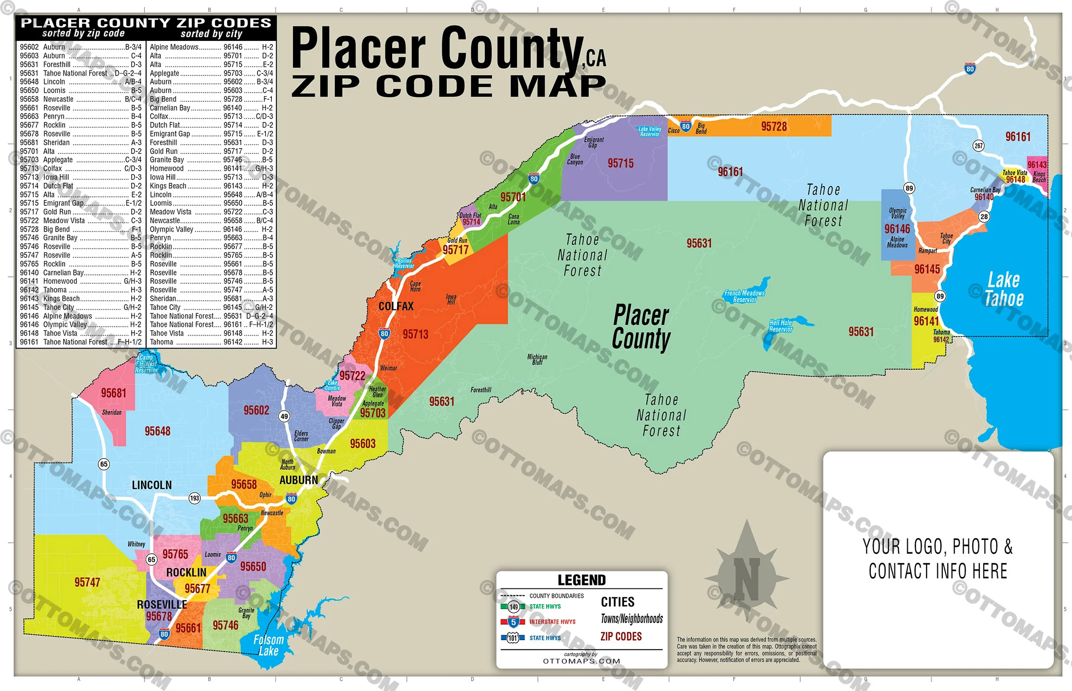 Placer County Zip Code Map - FILES - PDF and AI, editable, vector, royalty free - Image 2
