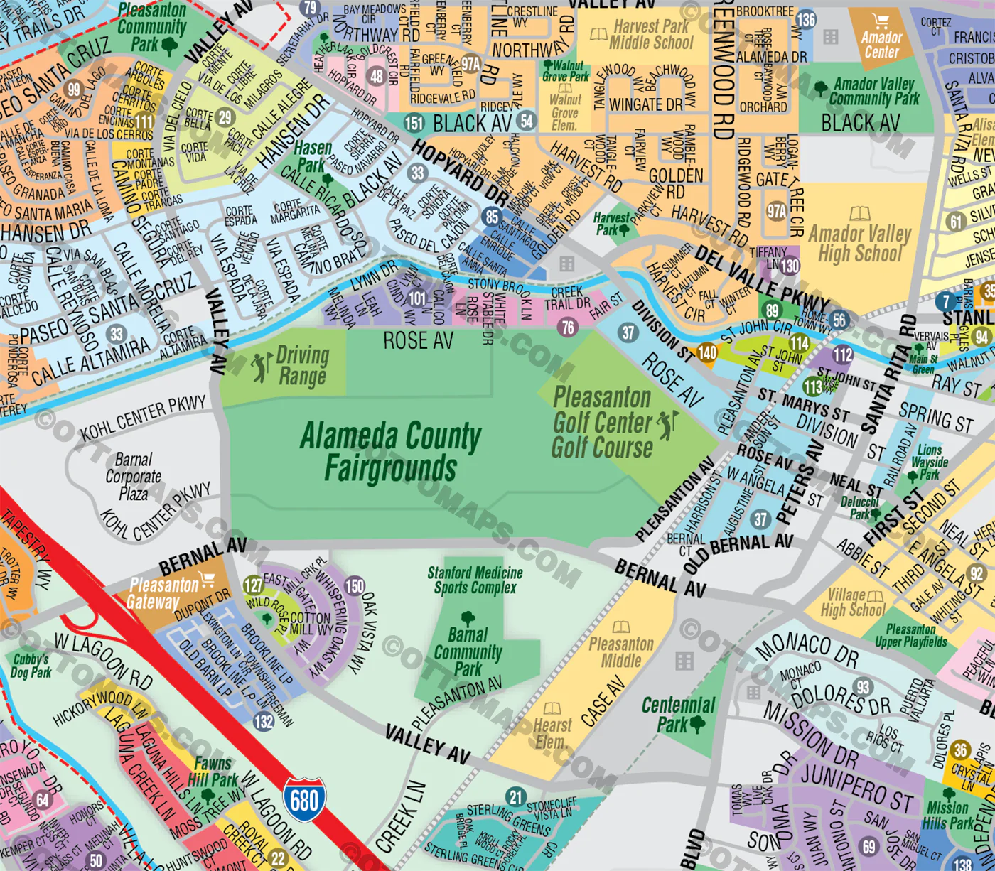 Pleasanton Map, Alameda County, CA - FILES - PDF and AI, editable, vector, royalty free - Image 3