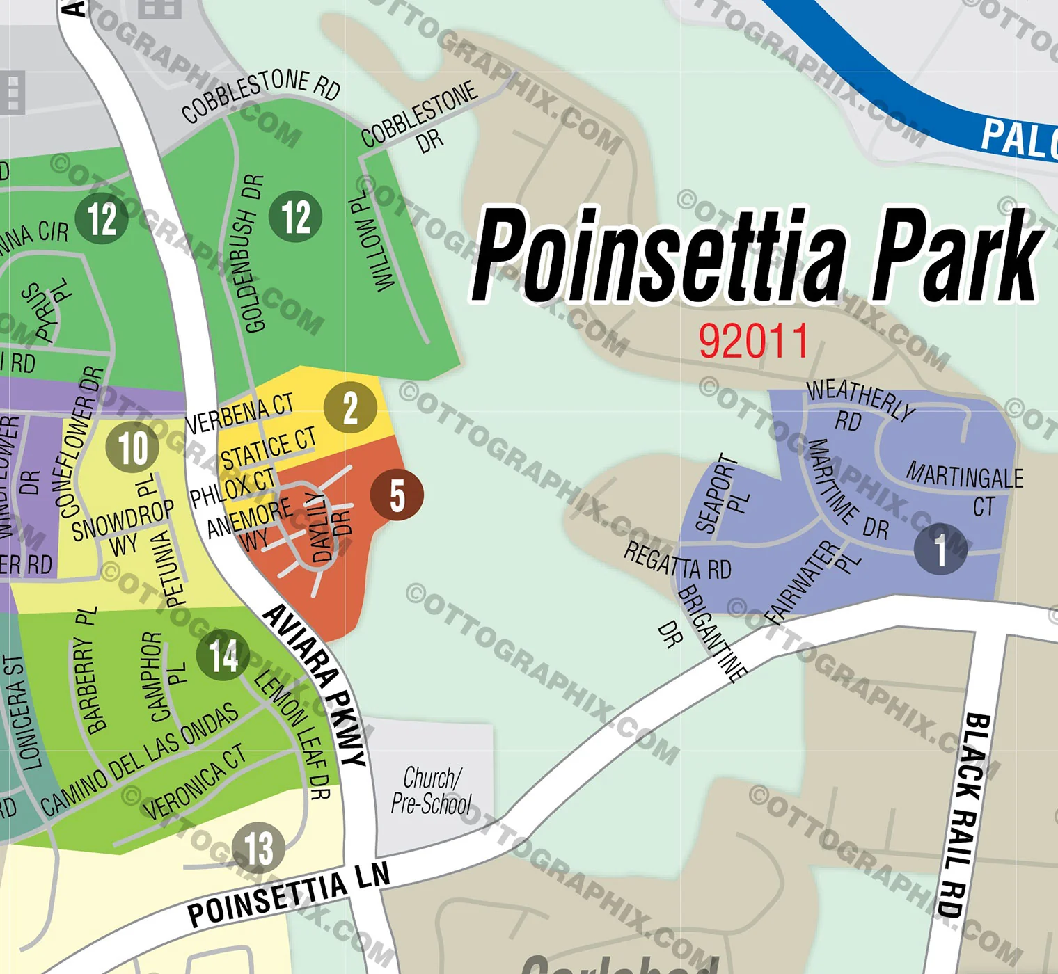 Poinsettia Park Map, San Diego County, CA - FILES - PDF and AI, editable, vector, royalty free - Image 2