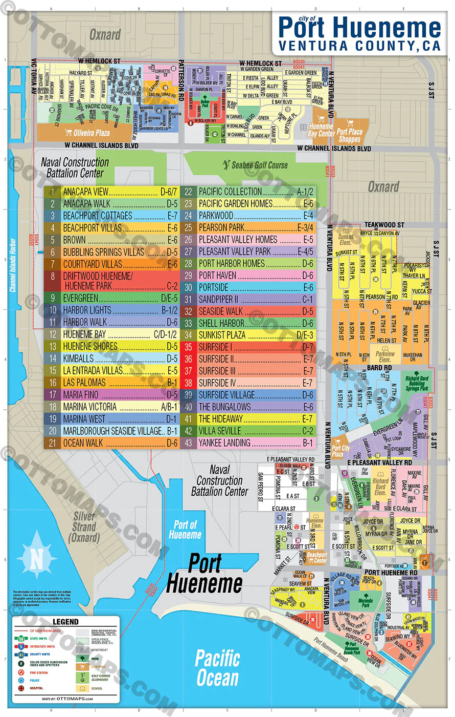 Port Hueneme Map, Ventura County, CA - FILES - PDF and AI, editable, vector, royalty free