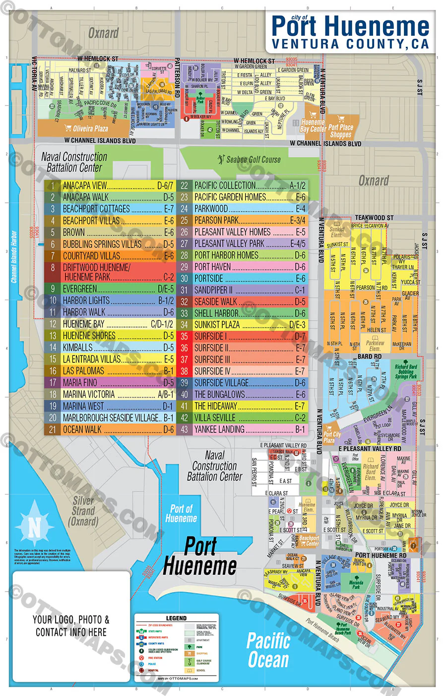 Port Hueneme Map, Ventura County, CA - FILES - PDF and AI, editable, vector, royalty free - Image 2