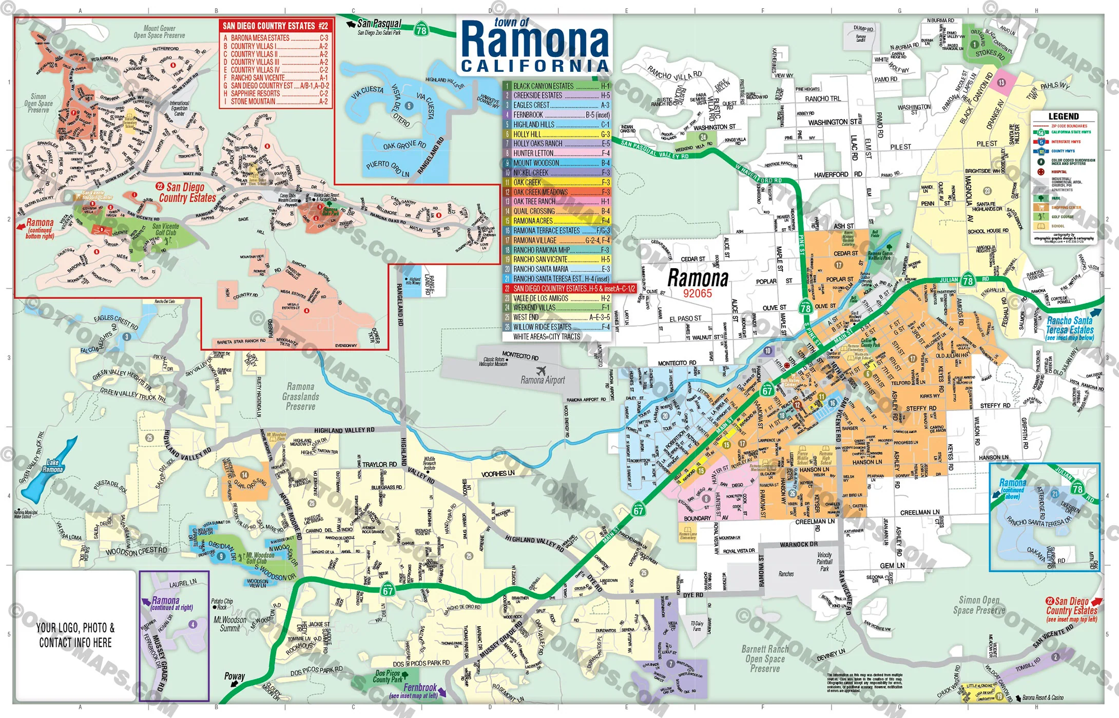 Ramona Map with San Diego Country Estates, San Diego County, CA - FILES - PDF and AI, editable, vector, royalty free