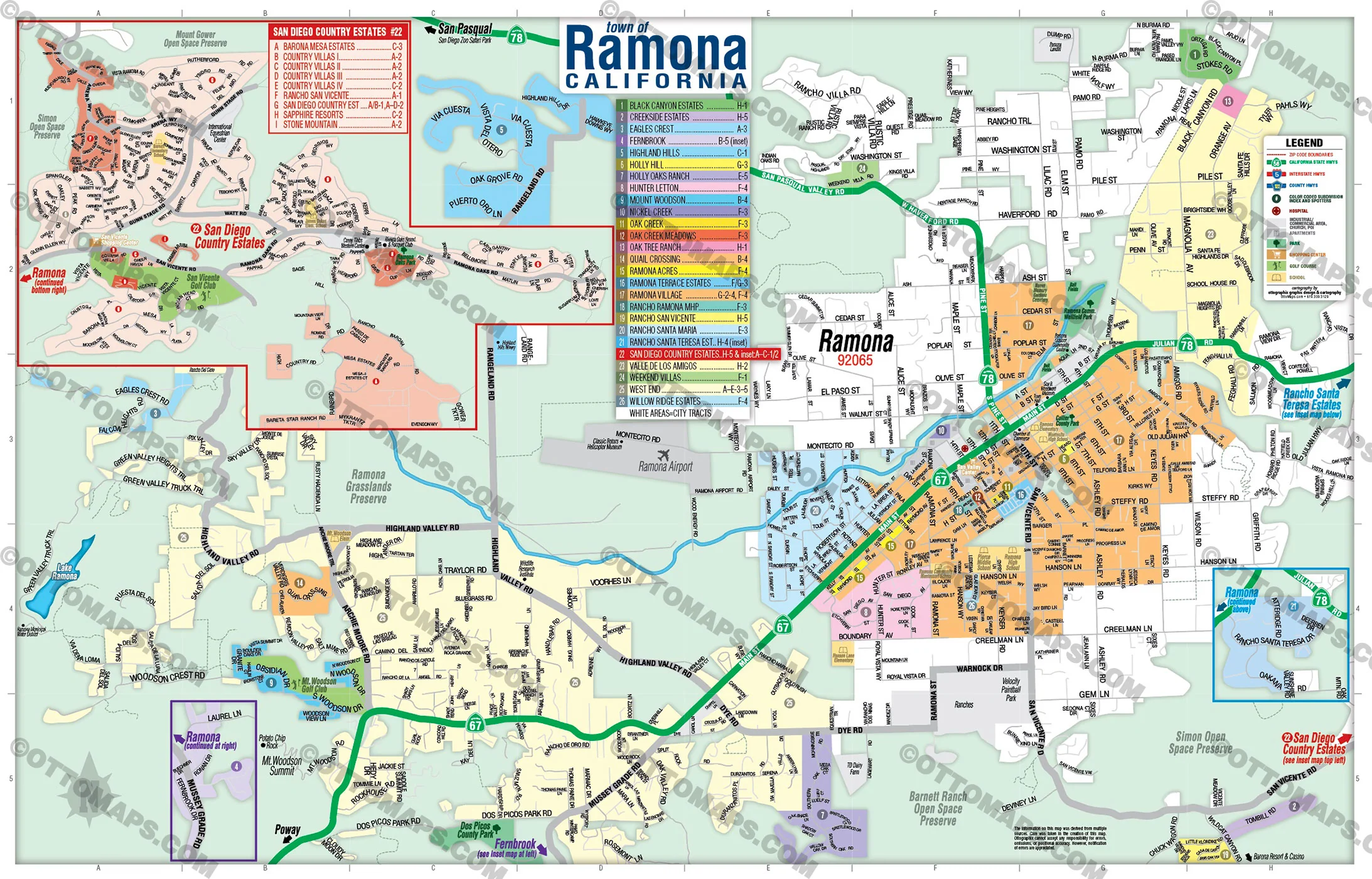 Ramona Map with San Diego Country Estates, San Diego County, CA - FILES - PDF and AI, editable, vector, royalty free - Image 2