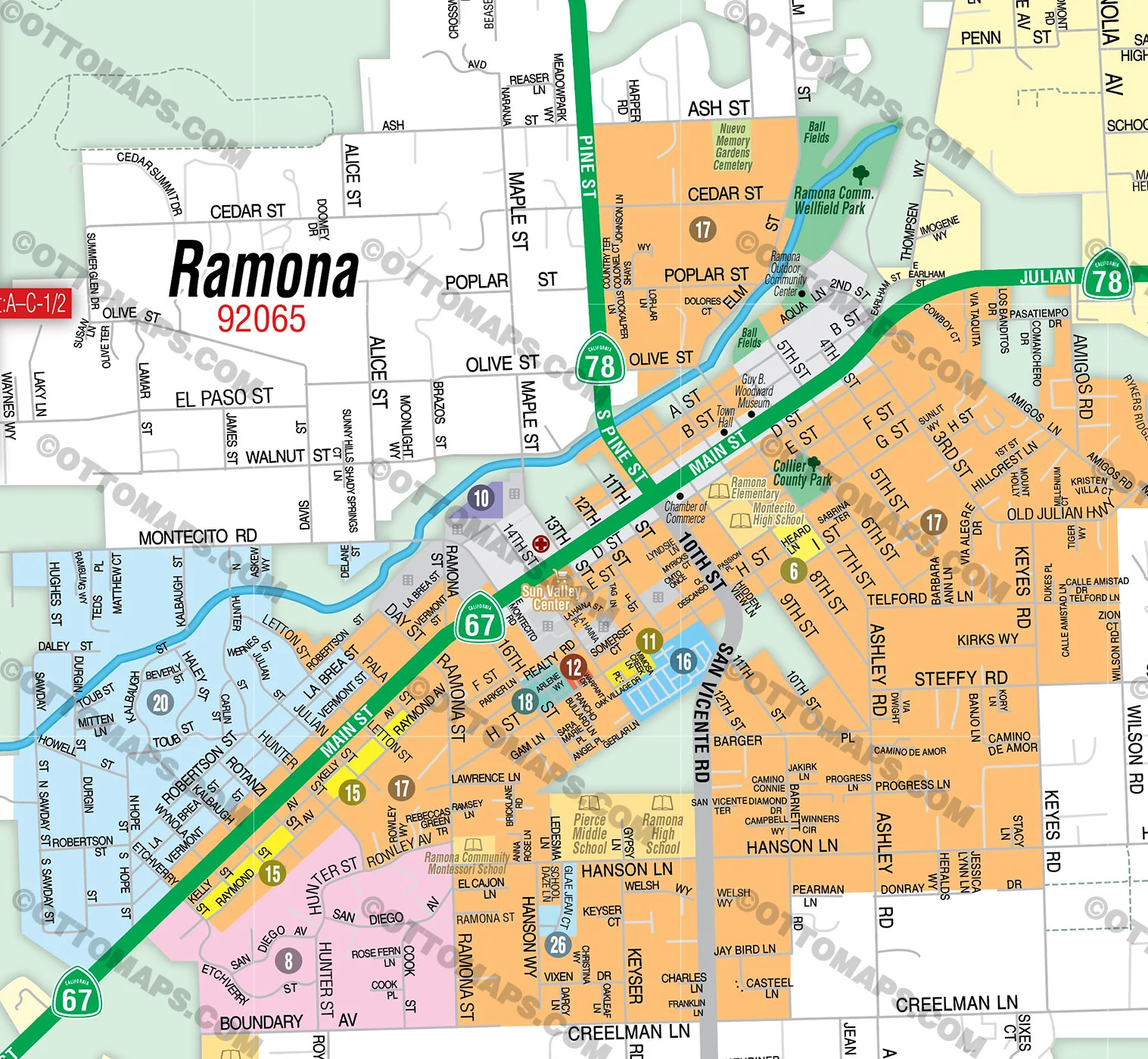 Ramona Map with San Diego Country Estates, San Diego County, CA - FILES - PDF and AI, editable, vector, royalty free - Image 3