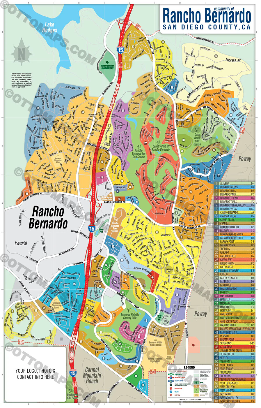 Rancho Bernardo Map, San Diego County, CA - FILES - PDF and AI, editable, vector, royalty free