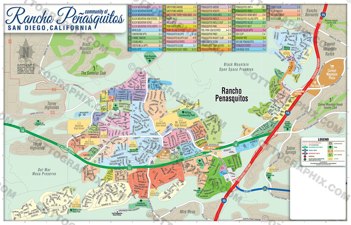 Rancho Penasquitos Map, San Diego County, CA - FILES - PDF and AI, editable, vector, royalty free