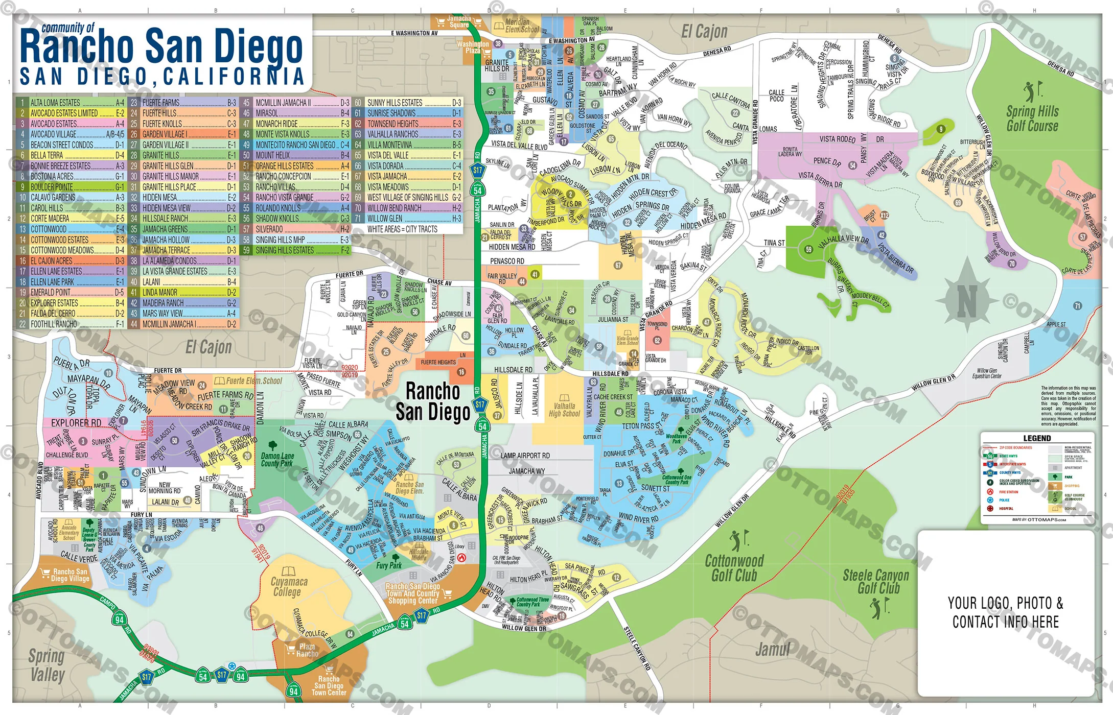 Rancho San Diego Map, San Diego County, CA - FILES - PDF and AI, editable, vector, royalty free