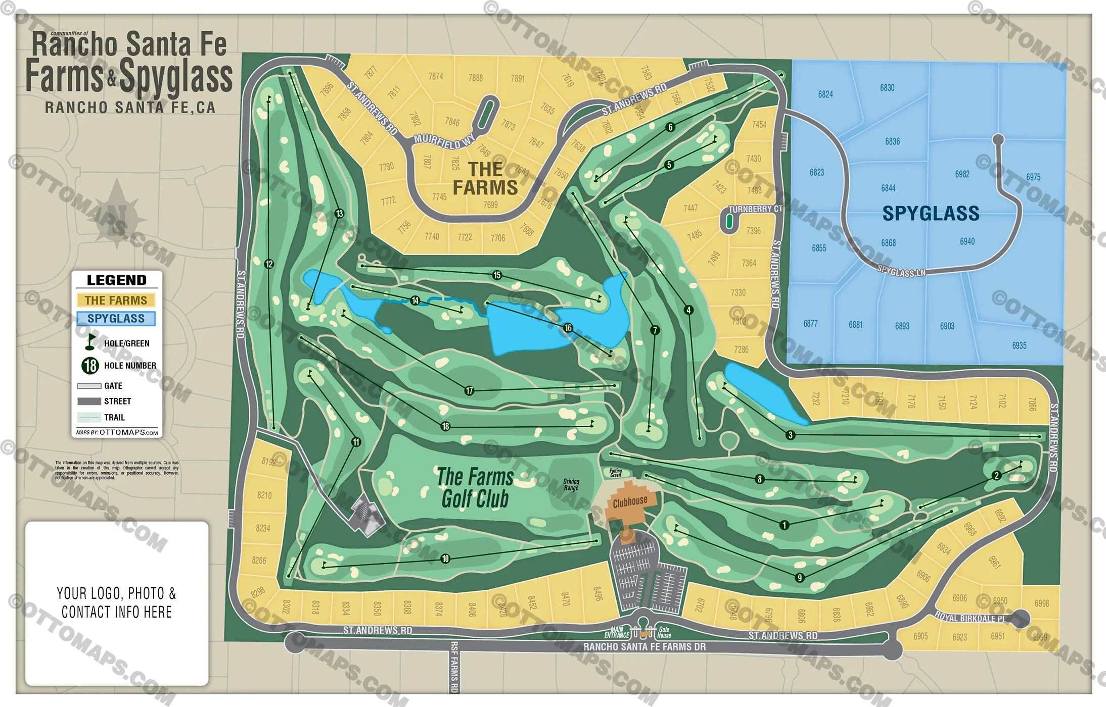Rancho Santa Fe Farms Map and Spyglass Map with The Farms Golf Club Map - FILES - PDF and AI, editable, vector, royalty free