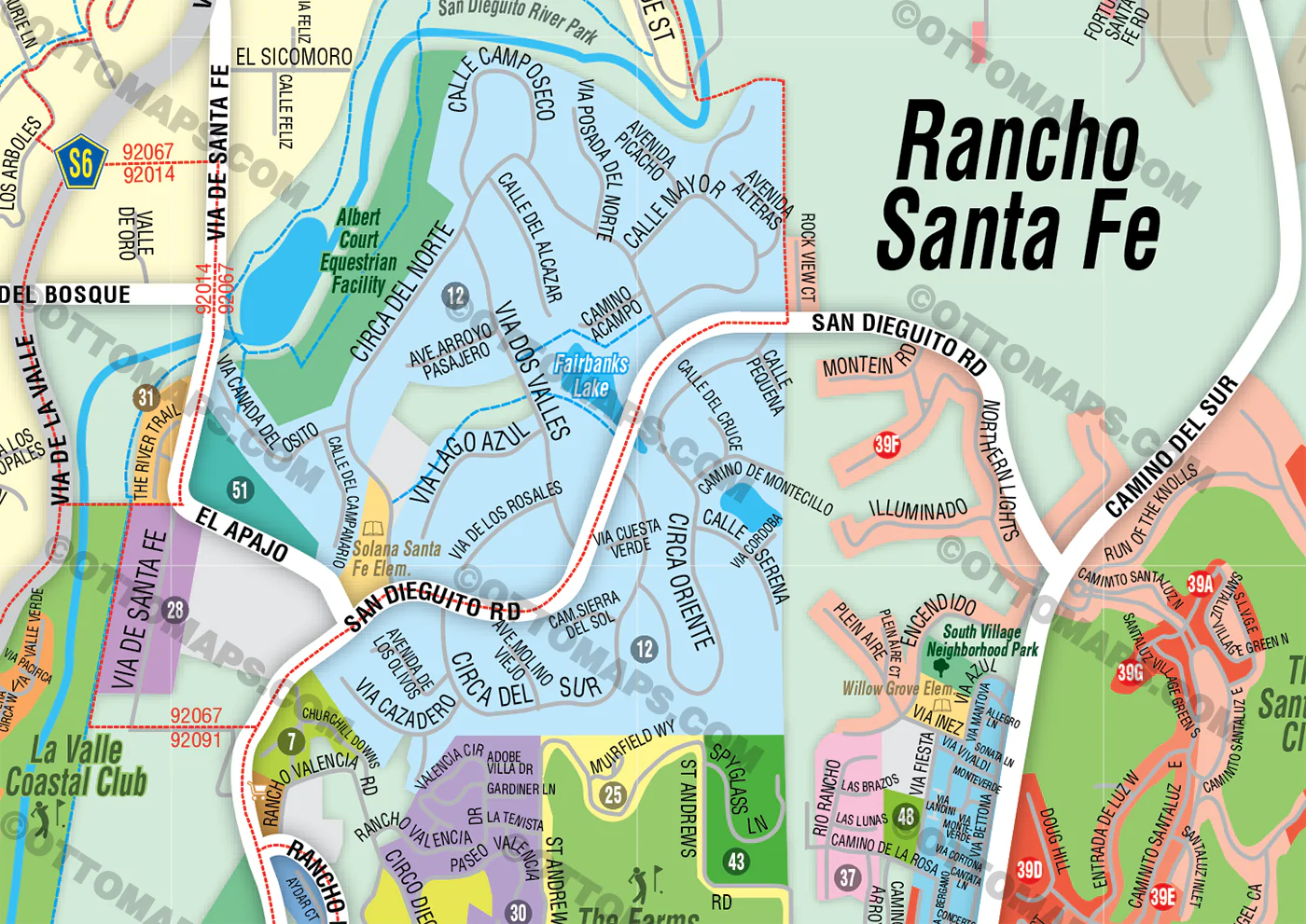 Rancho Santa Fe Map, San Diego County, CA  - FILES - PDF and AI, editable, vector, royalty free - Image 2