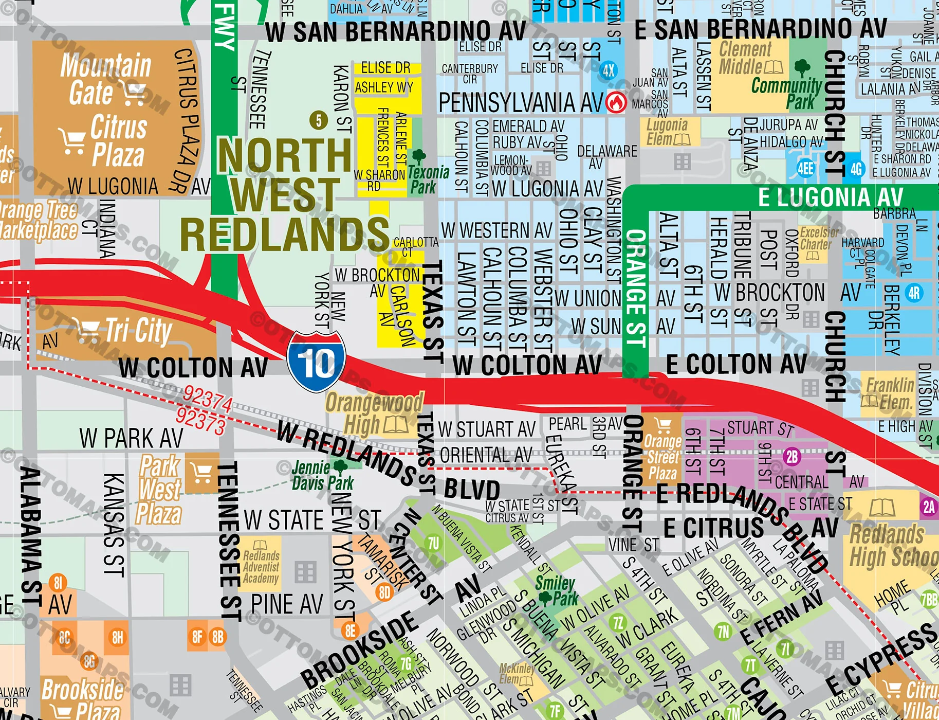 Redlands Map with Mentone, San Bernardino County, CA - FILES - PDF and AI, editable, vector, royalty free - Image 2