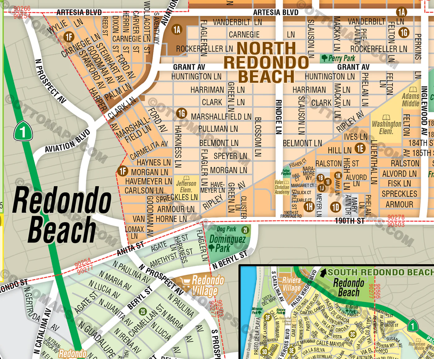 Redondo Beach Map, LA County - FILES - PDF and AI, editable, vector, royalty free - Image 2
