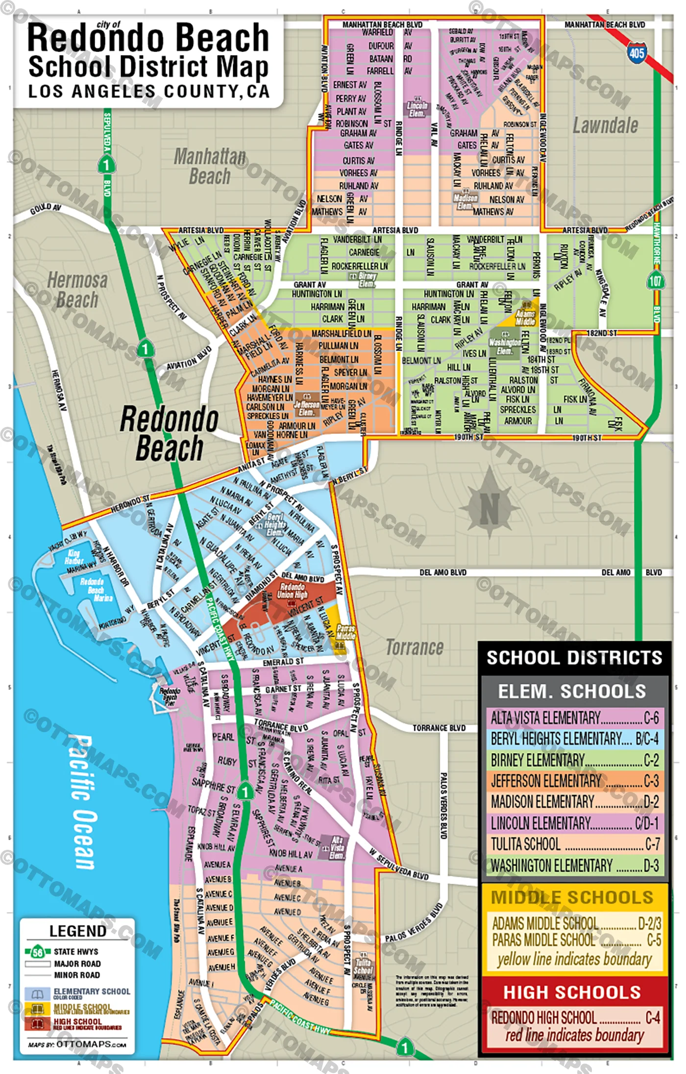 Redondo Beach School District Map - FILES - PDF and AI, editable, vector, royalty free