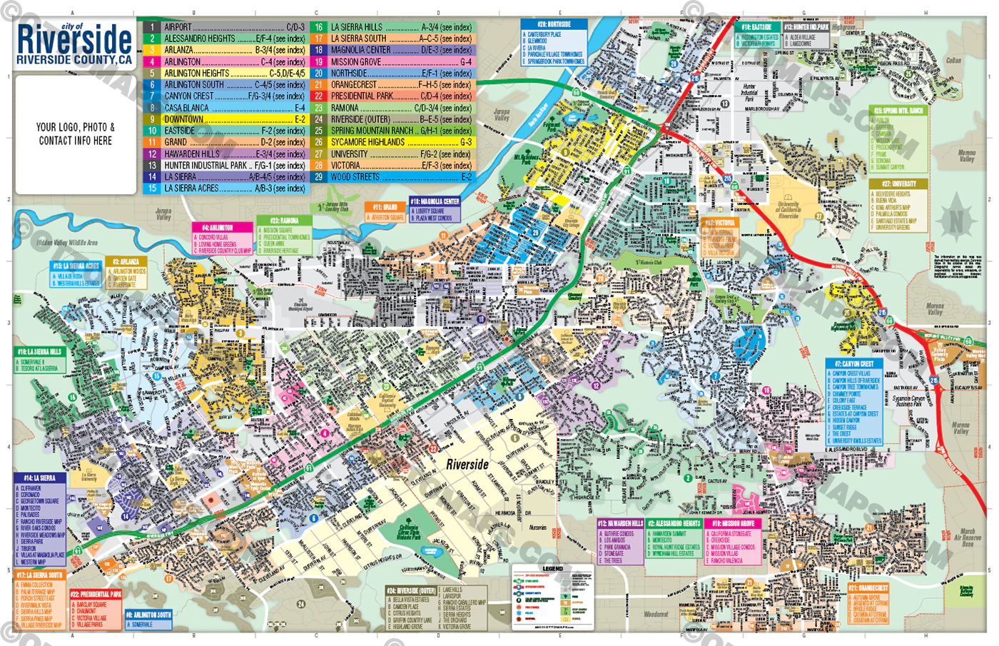 Riverside City Map, CA - FILES - PDF and AI, editable, vector, royalty free