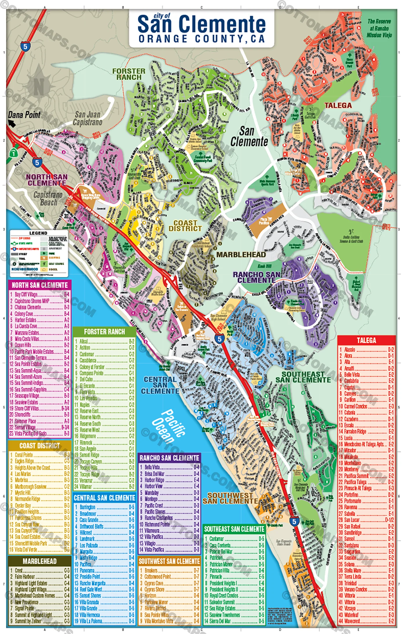 San Clemente Map, Orange County, CA  - POSTER PRINTS
