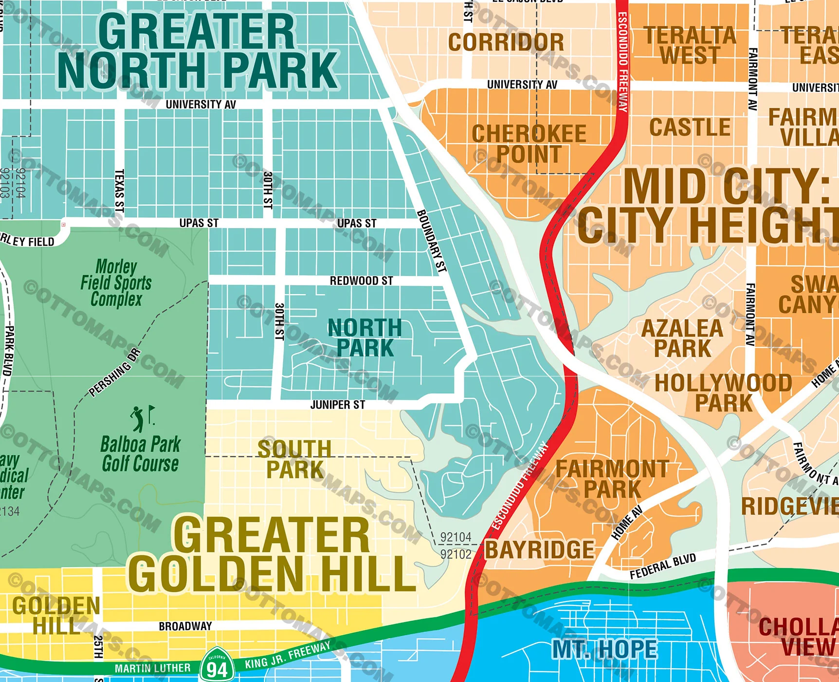 San Diego Central Region Map - Regions and Neighborhoods - FILES - PDF and AI, editable, vector, royalty free - Image 2