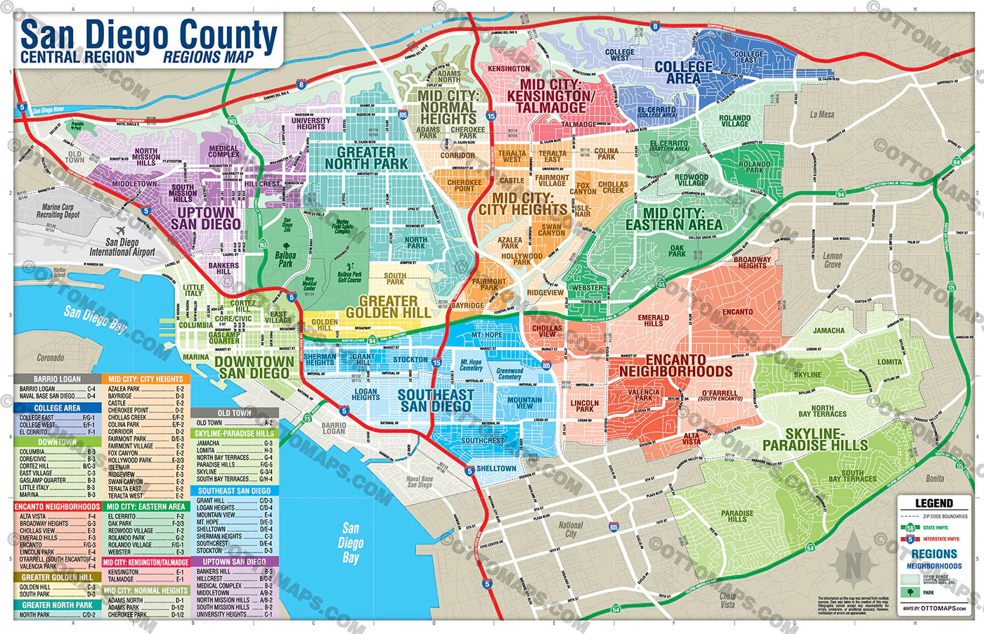 San Diego Central Region Map - Regions and Neighborhoods - FILES - PDF and AI, editable, vector, royalty free - Image 3