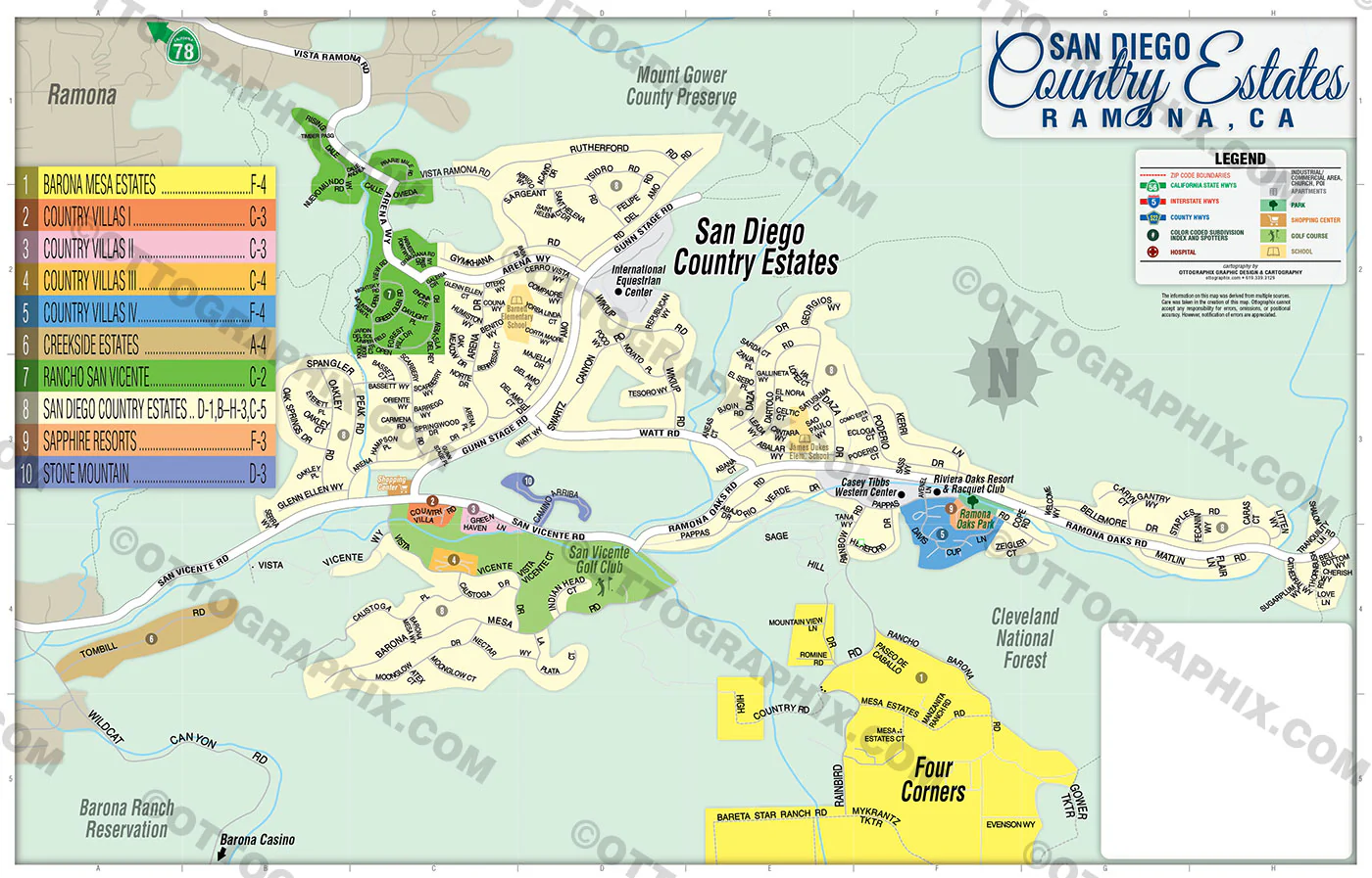San Diego Country Estates Map, San Diego County, CA - FILES - PDF and AI, editable, vector, royalty free