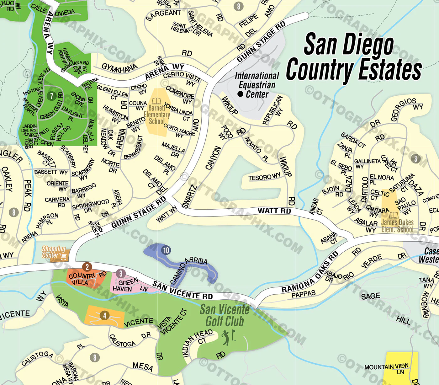 San Diego Country Estates Map, San Diego County, CA - FILES - PDF and AI, editable, vector, royalty free - Image 2