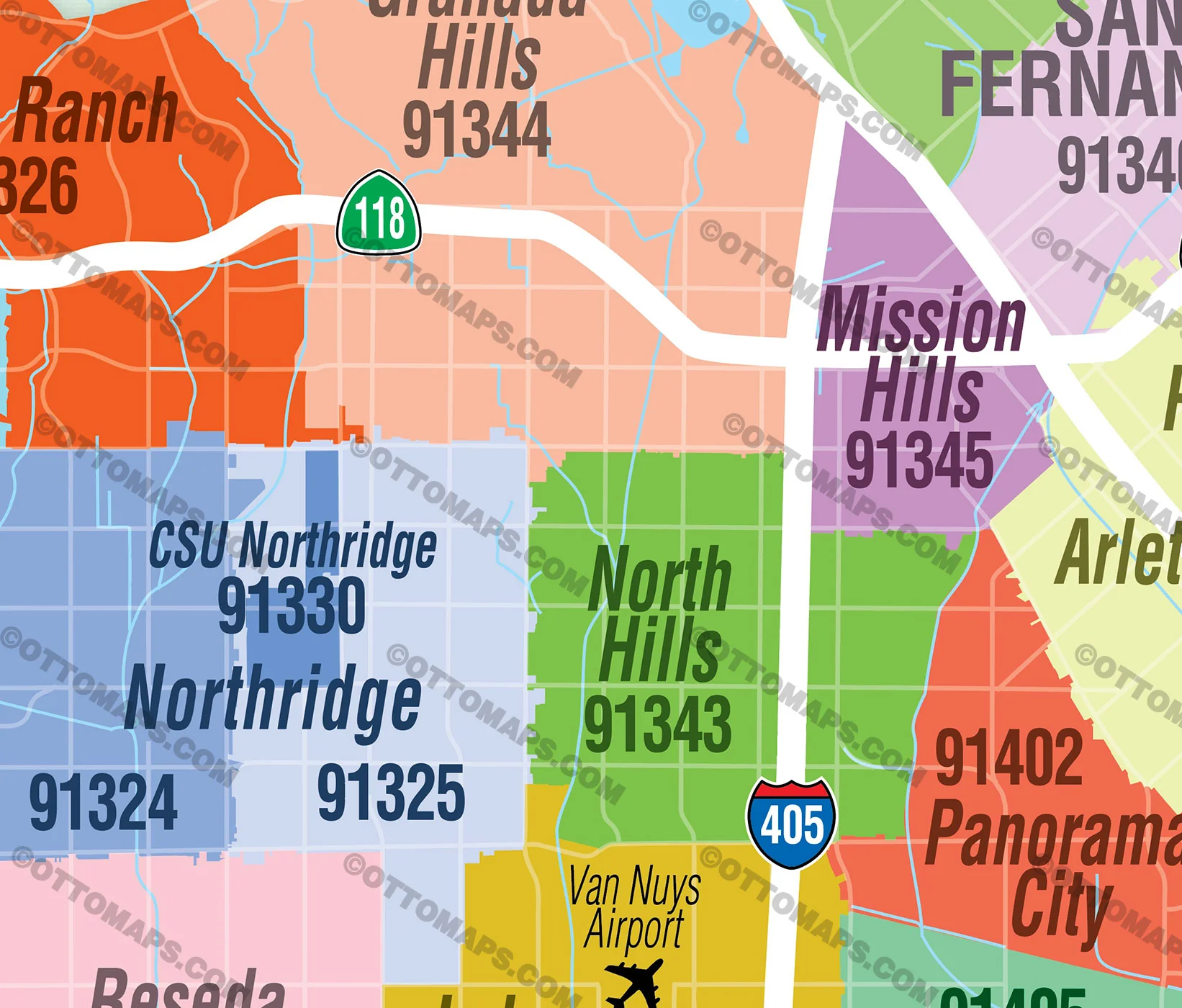 San Fernando Valley Zip Code Map - FILES - PDF and AI Files, editable, vector, royalty free - Image 2