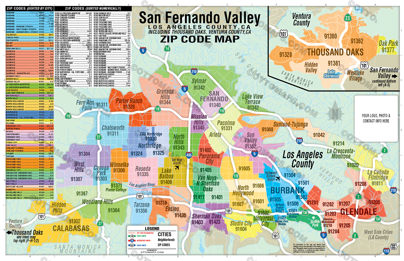 San Fernando Valley Zip Code Map with Thousand Oaks - FILES - PDF and AI Files, editable, vector, royalty free - Image 3
