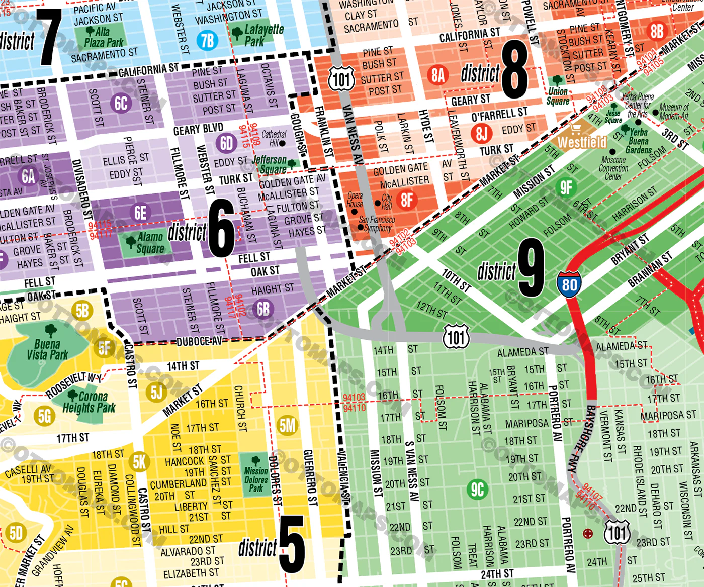 San Francisco Map with MLS Districts (Real Estate District Boundaries) - FILES - PDF and AI, editable, vector, layered, royalty free - Image 2