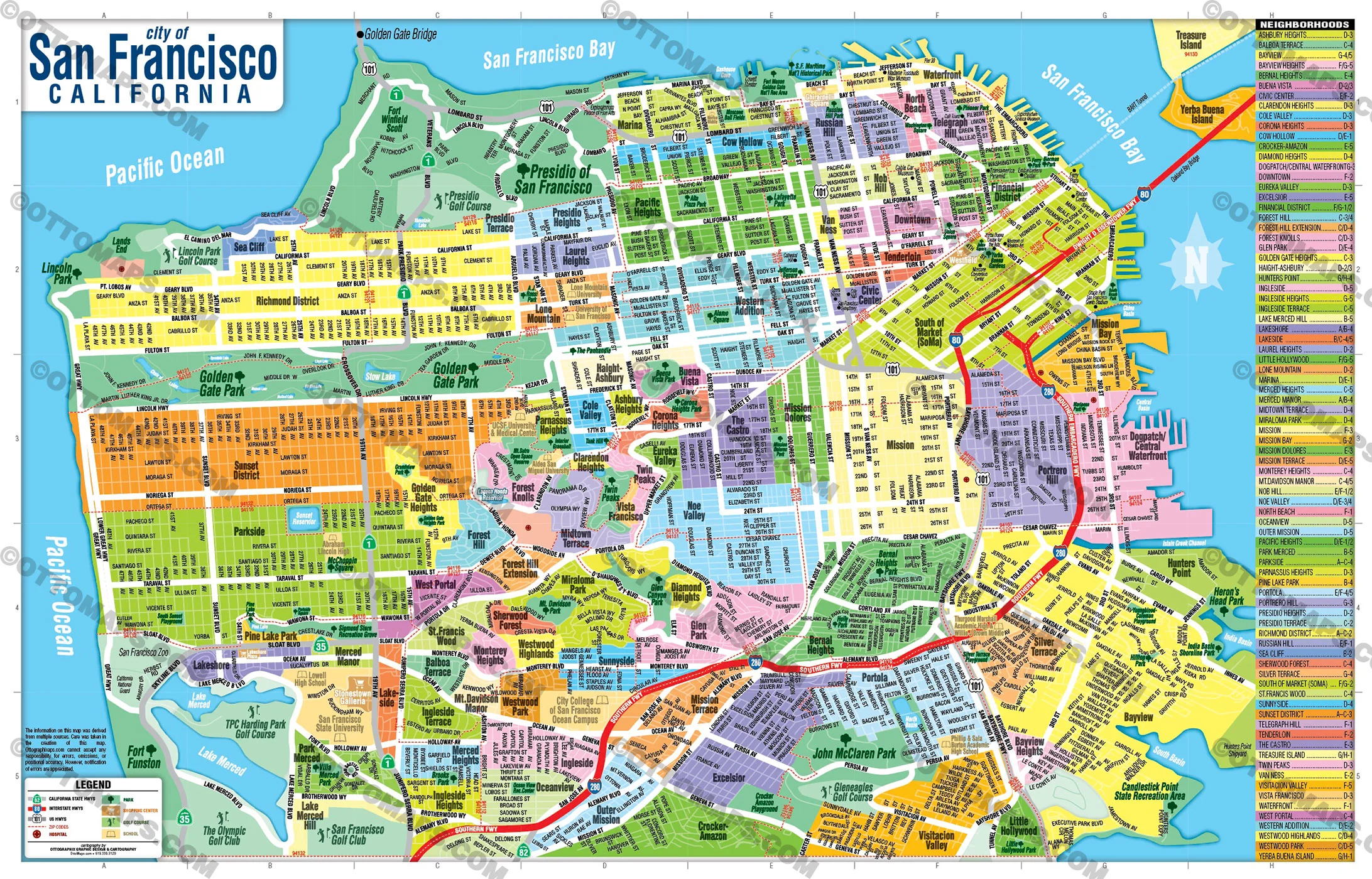 San Francisco Map with Neighborhood Boundaries - POSTER PRINTS - Image 2