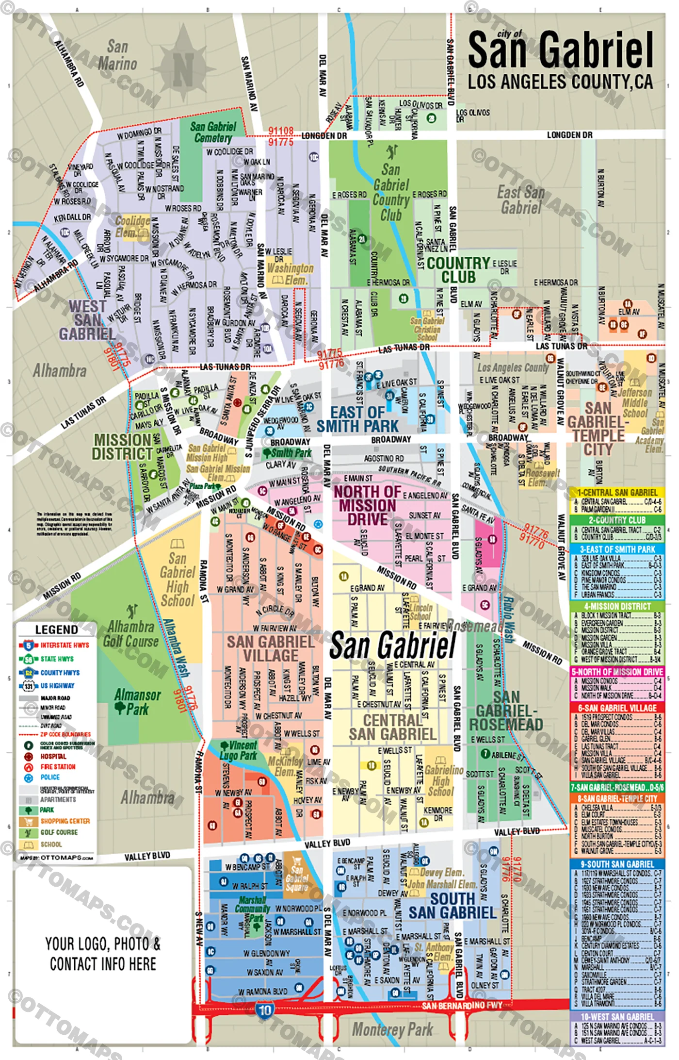 San Gabriel Map, Los Angeles County, CA - FILES - PDF and AI, editable, vector, royalty free