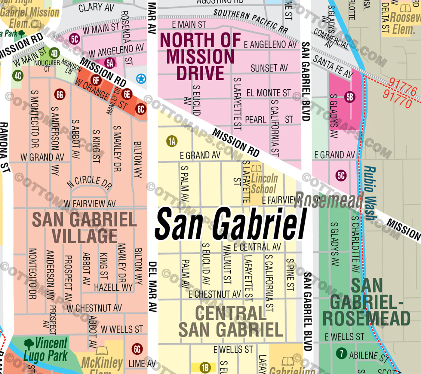 San Gabriel Map, Los Angeles County, CA - FILES - PDF and AI, editable, vector, royalty free - Image 2