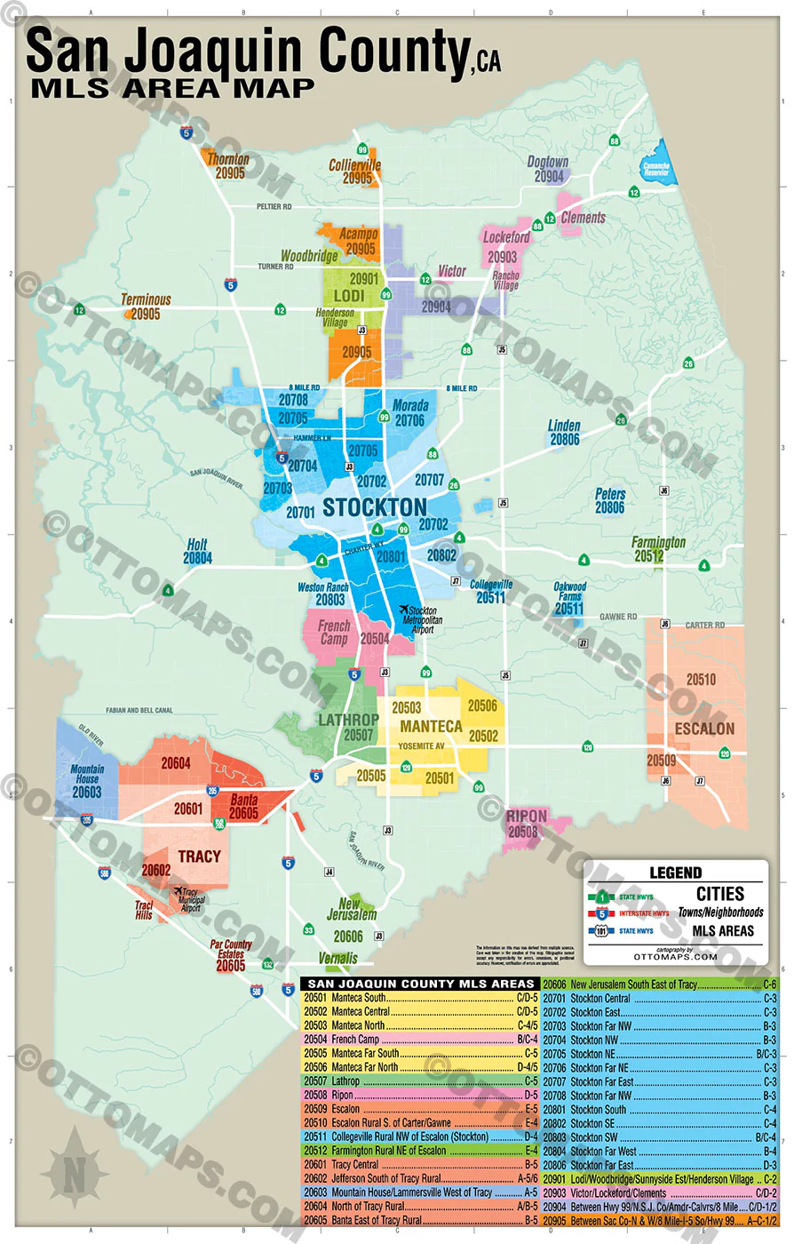 San Joaquin County MLS Area Map - California - FILES - PDF and AI, editable, vector, royalty free - Image 3