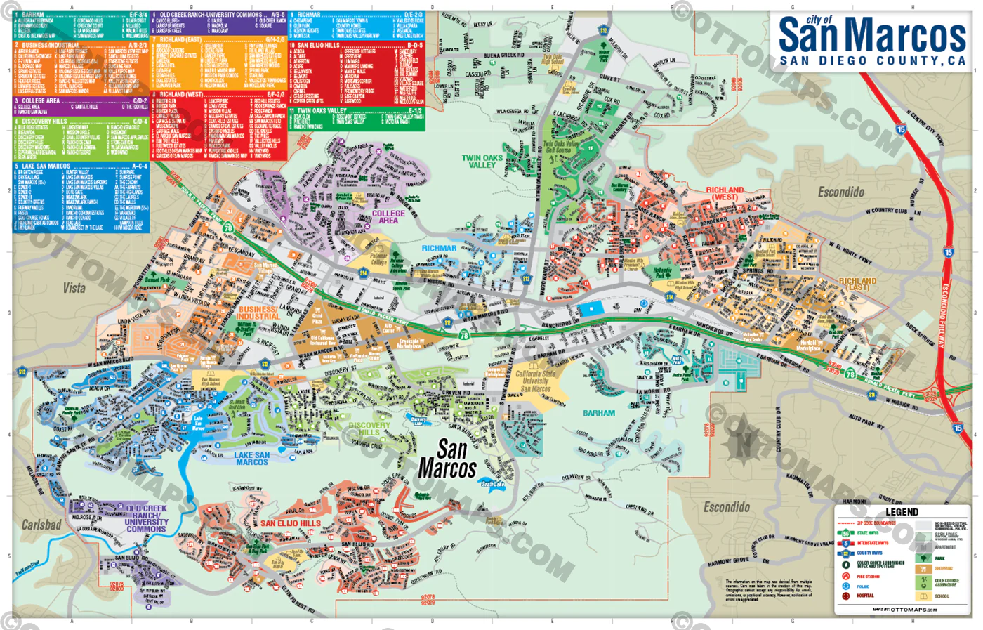 San Marcos and Lake San Marcos Map - FILES - PDF and AI, editable, vector, royalty free