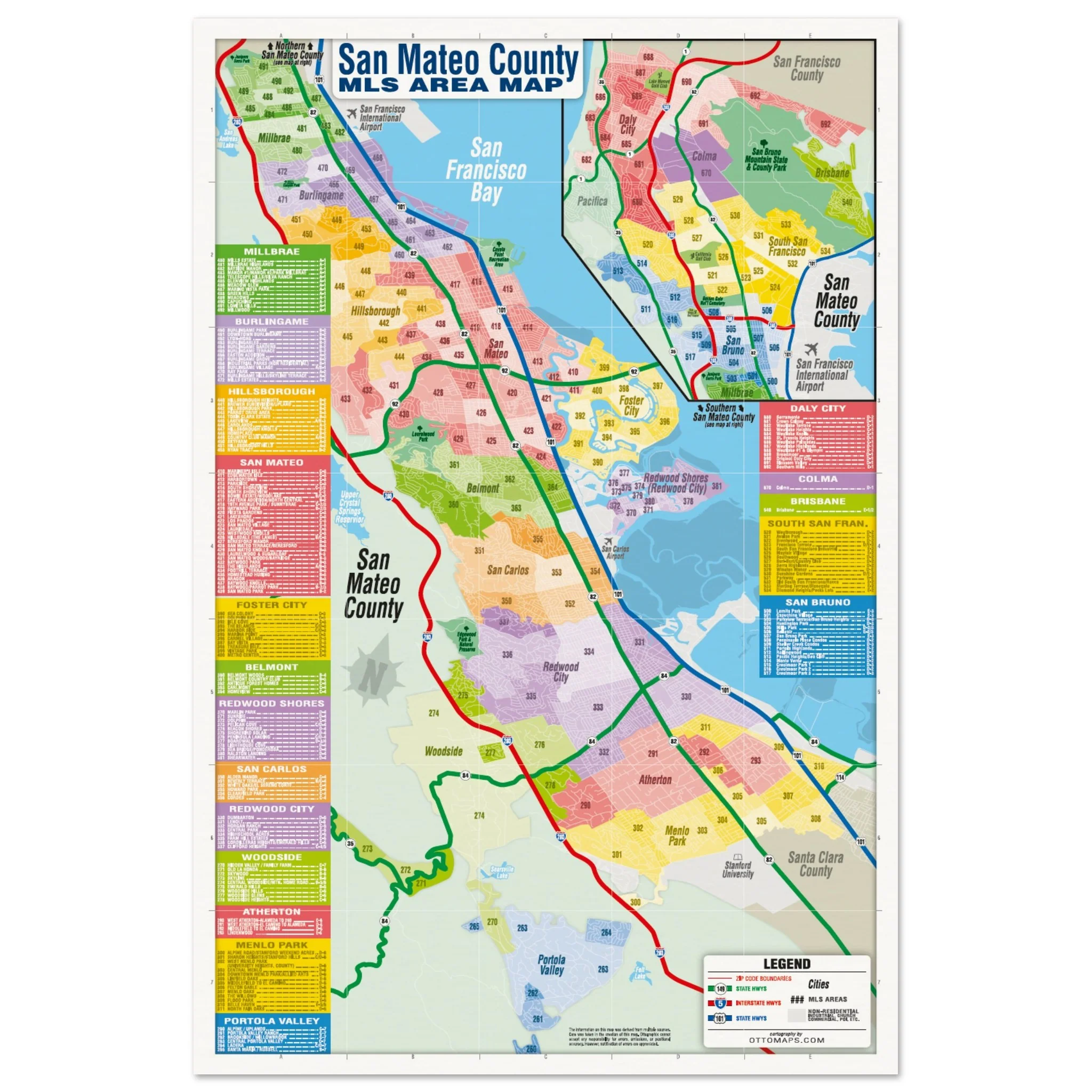 San Mateo County MLS Area Map - POSTER PRINTS - Image 2