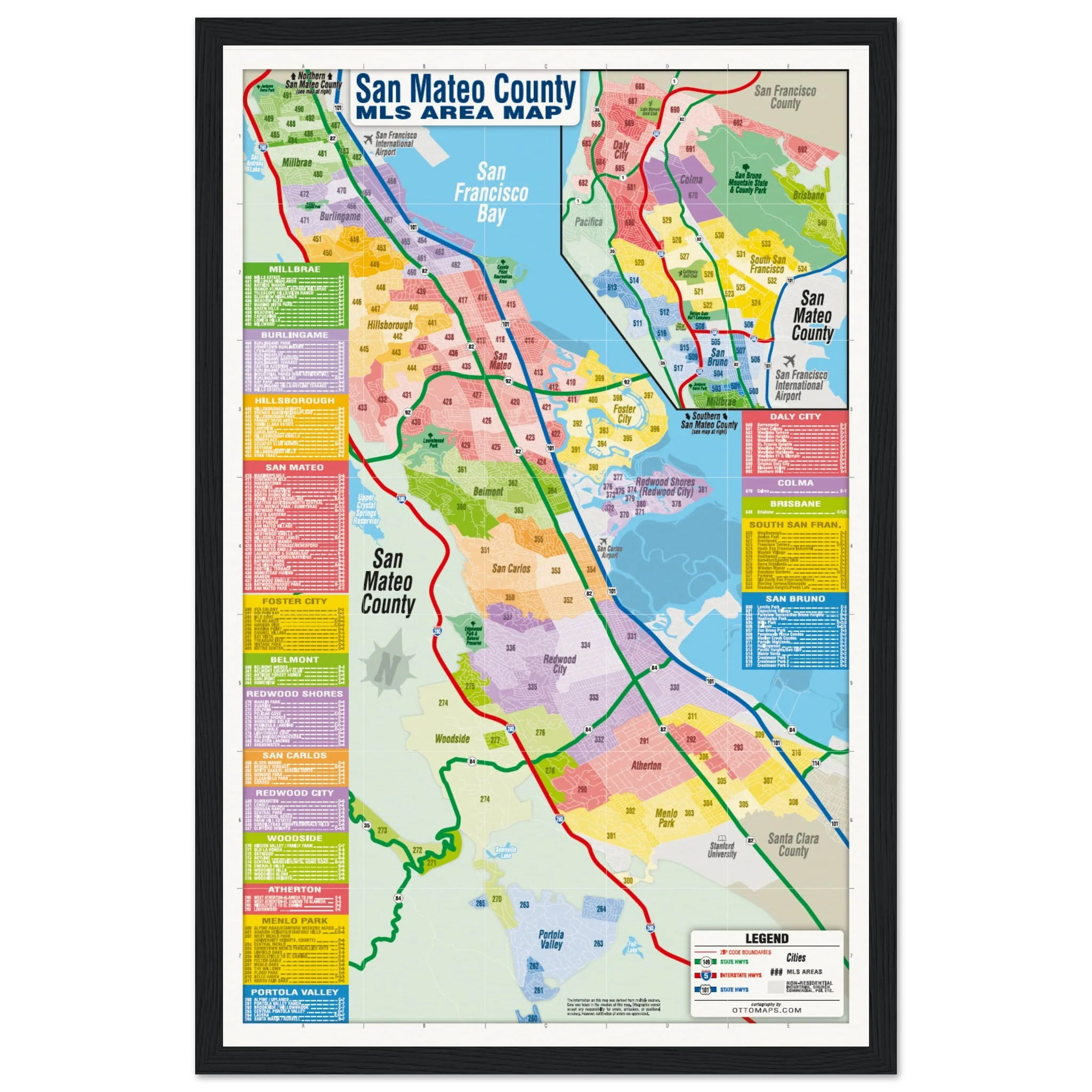 San Mateo County MLS Area Map - POSTER PRINTS - Image 4