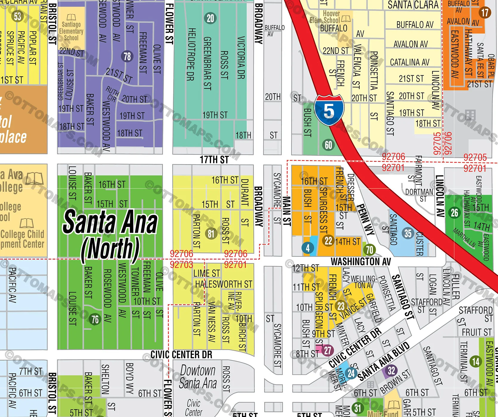 Santa Ana Map, Orange County, CA (3 Versions: Full, North & South) - FILES - PDF and AI, editable, vector, royalty free - Image 2