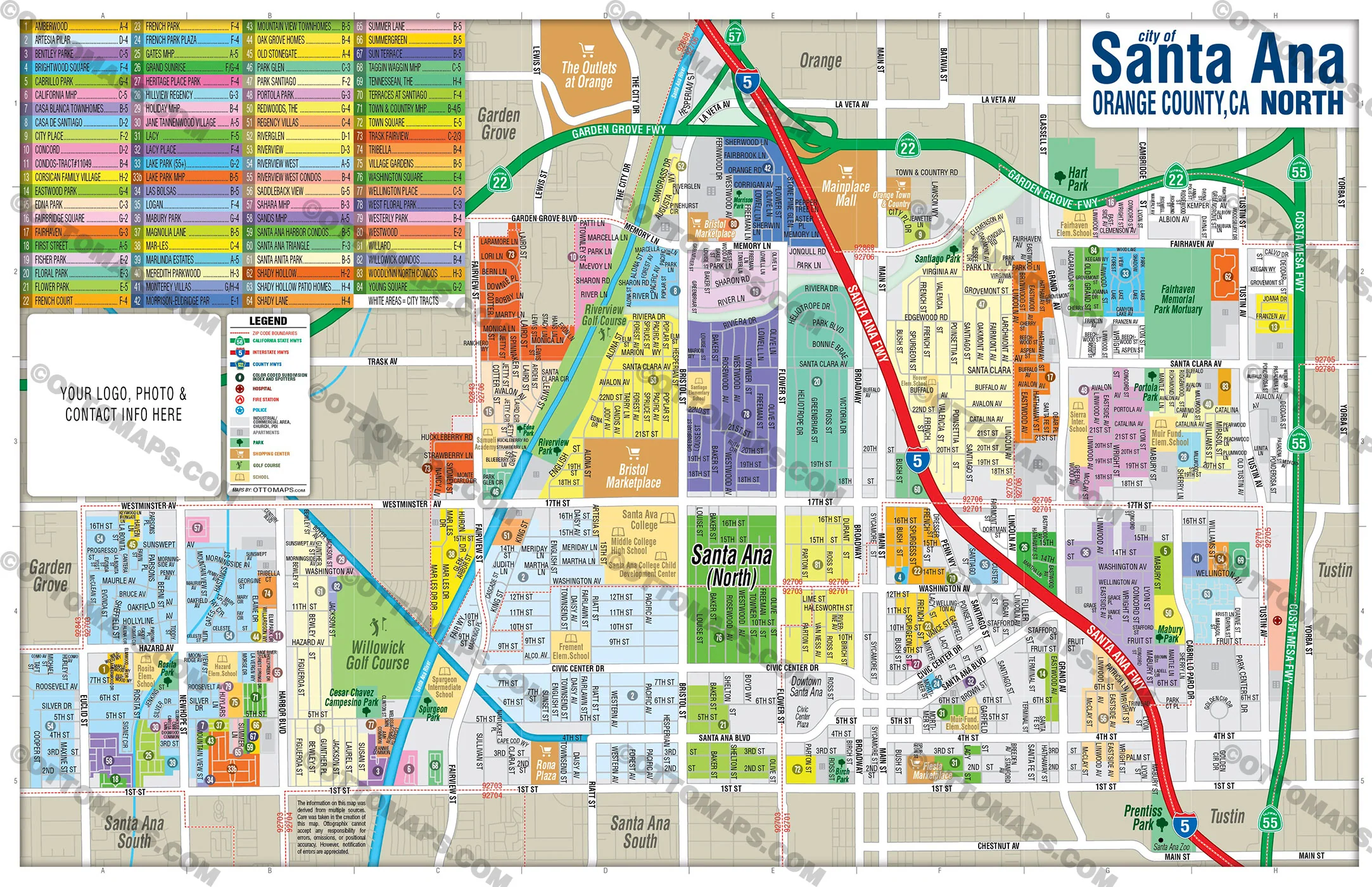 Santa Ana Map, Orange County, CA (3 Versions: Full, North & South) - FILES - PDF and AI, editable, vector, royalty free - Image 3