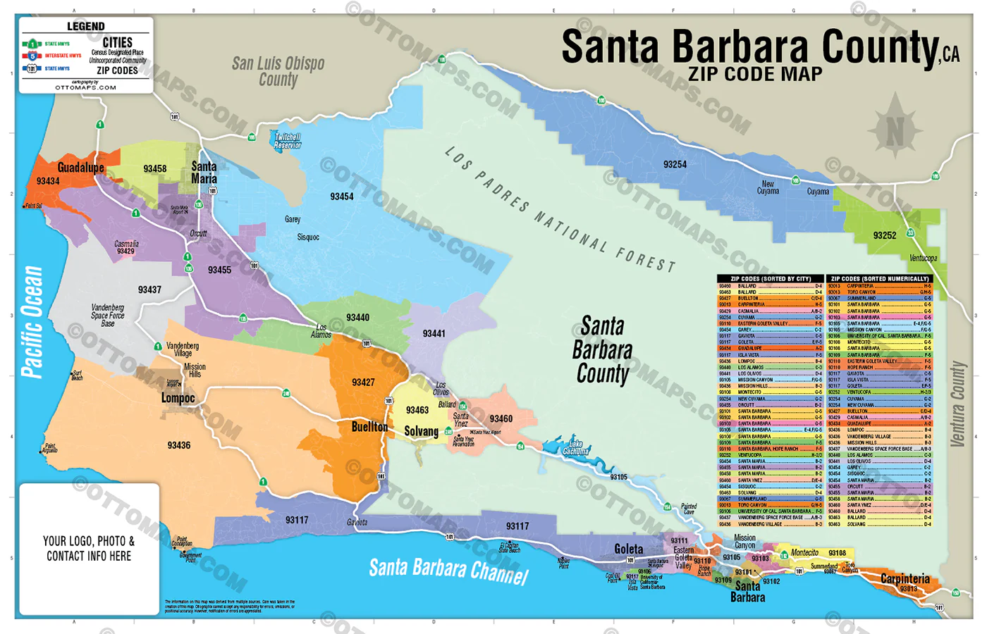 Santa Barbara County Zip Code Map, CA - FILES - PDF and AI Files, editable, vector, royalty free - Image 3