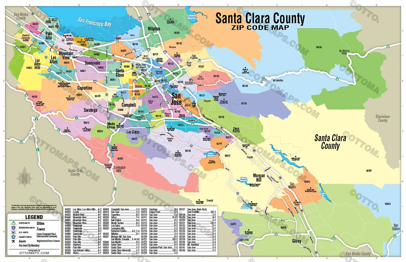 Santa Clara County Zip Code Map - POSTER PRINTS - Image 2