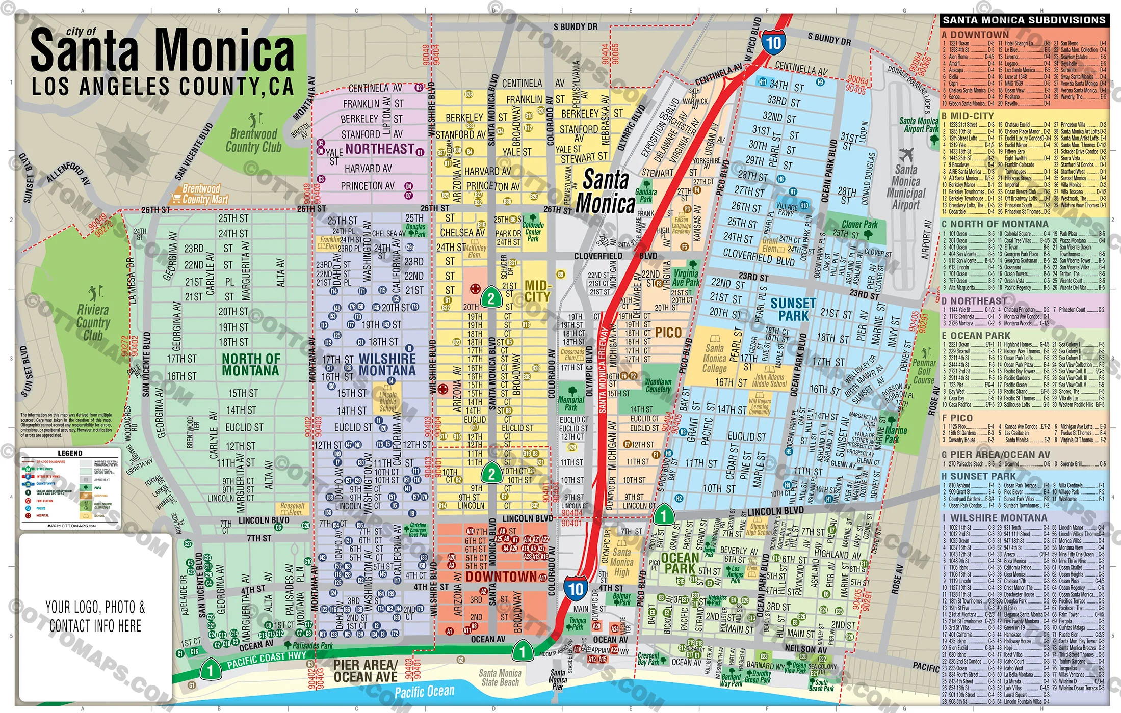 Santa Monica Map, Los Angeles County, CA - FILES - PDF and AI, editable, vector, royalty free