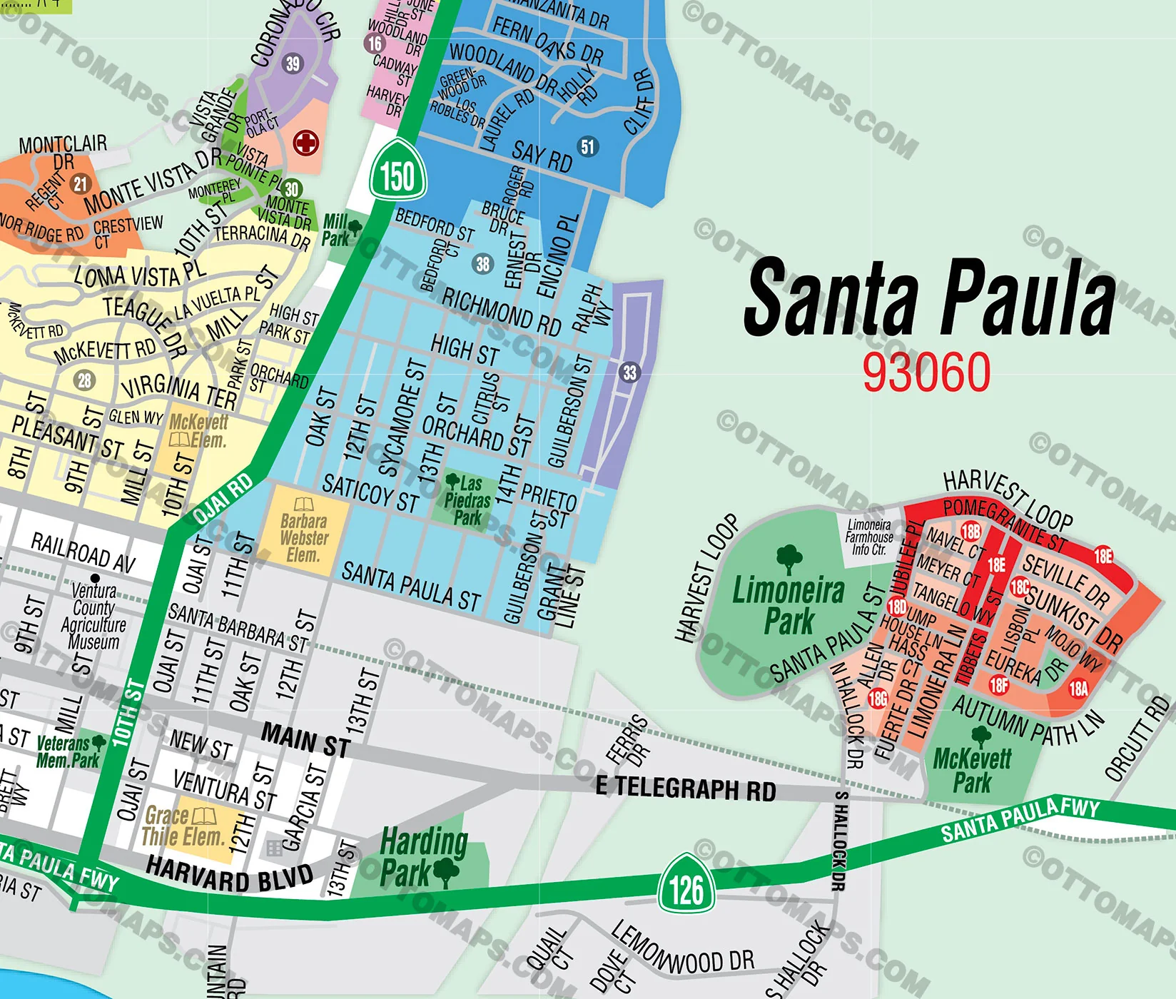 Santa Paula Map, Ventura County, CA - FILES - PDF and AI, editable, vector, royalty free - Image 2