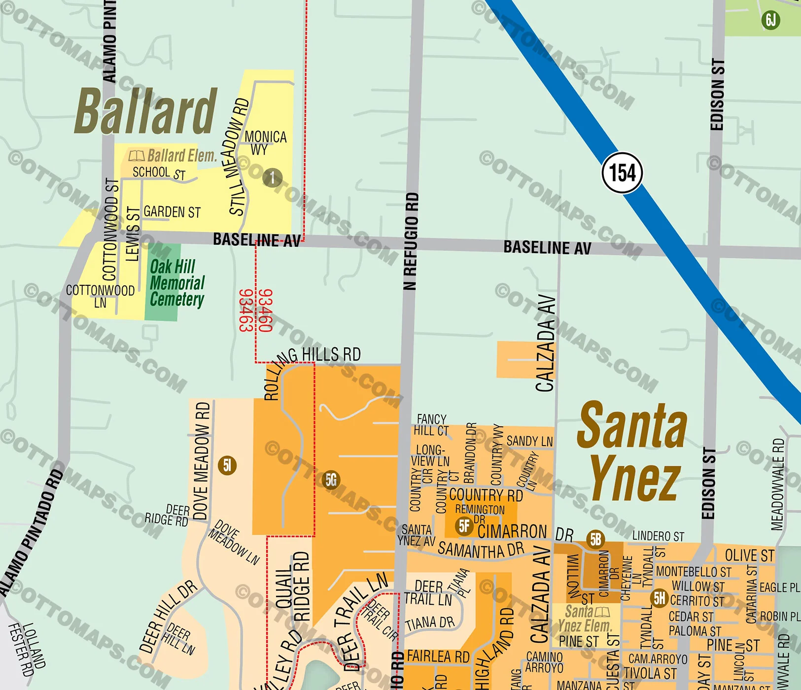Santa Ynez Valley Map, Santa Barbara County, CA - FILES - PDF and AI, editable, vector, royalty free - Image 2